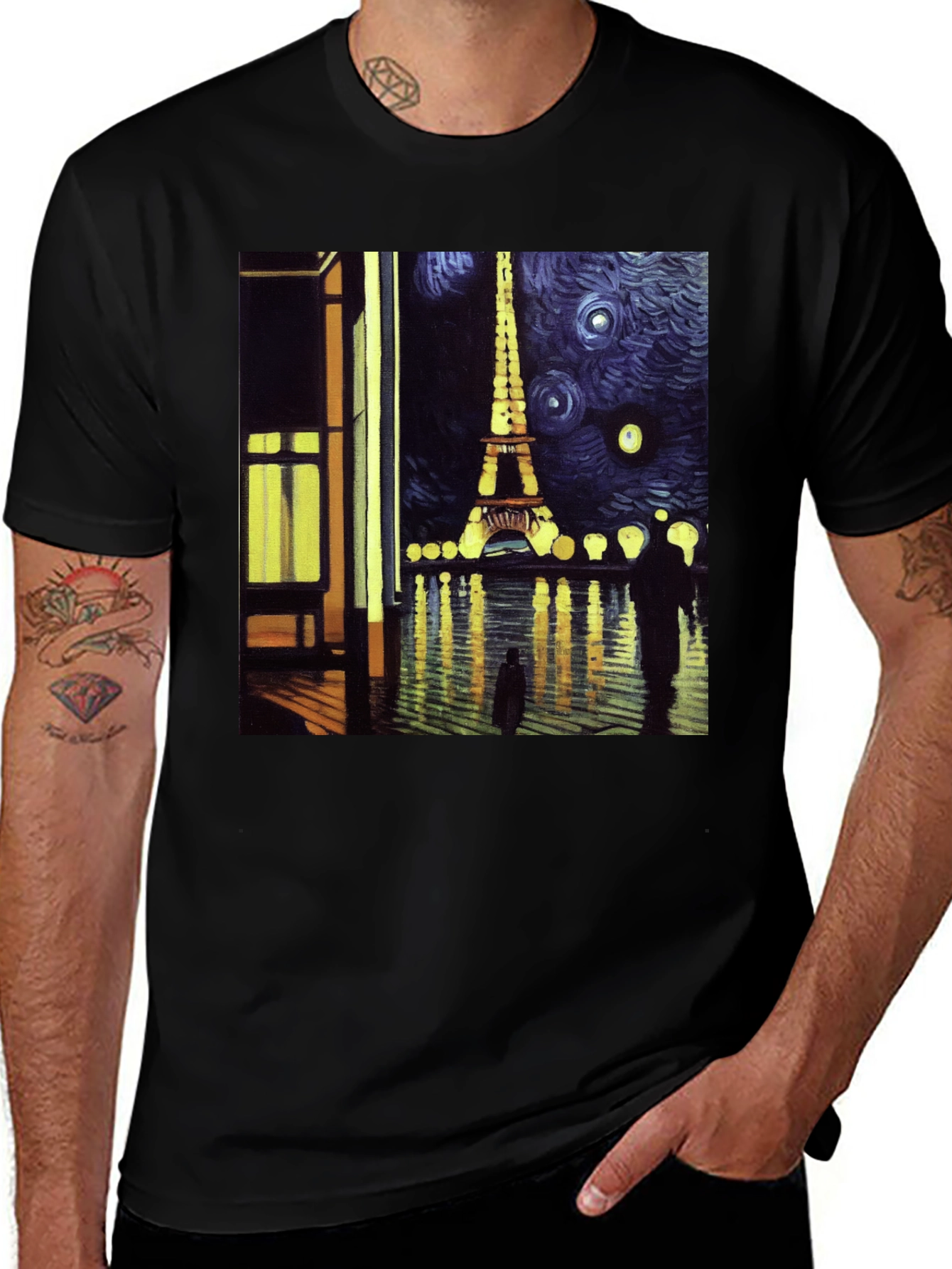Paris at Night T-Shirt - Artistic Eiffel Tower Design