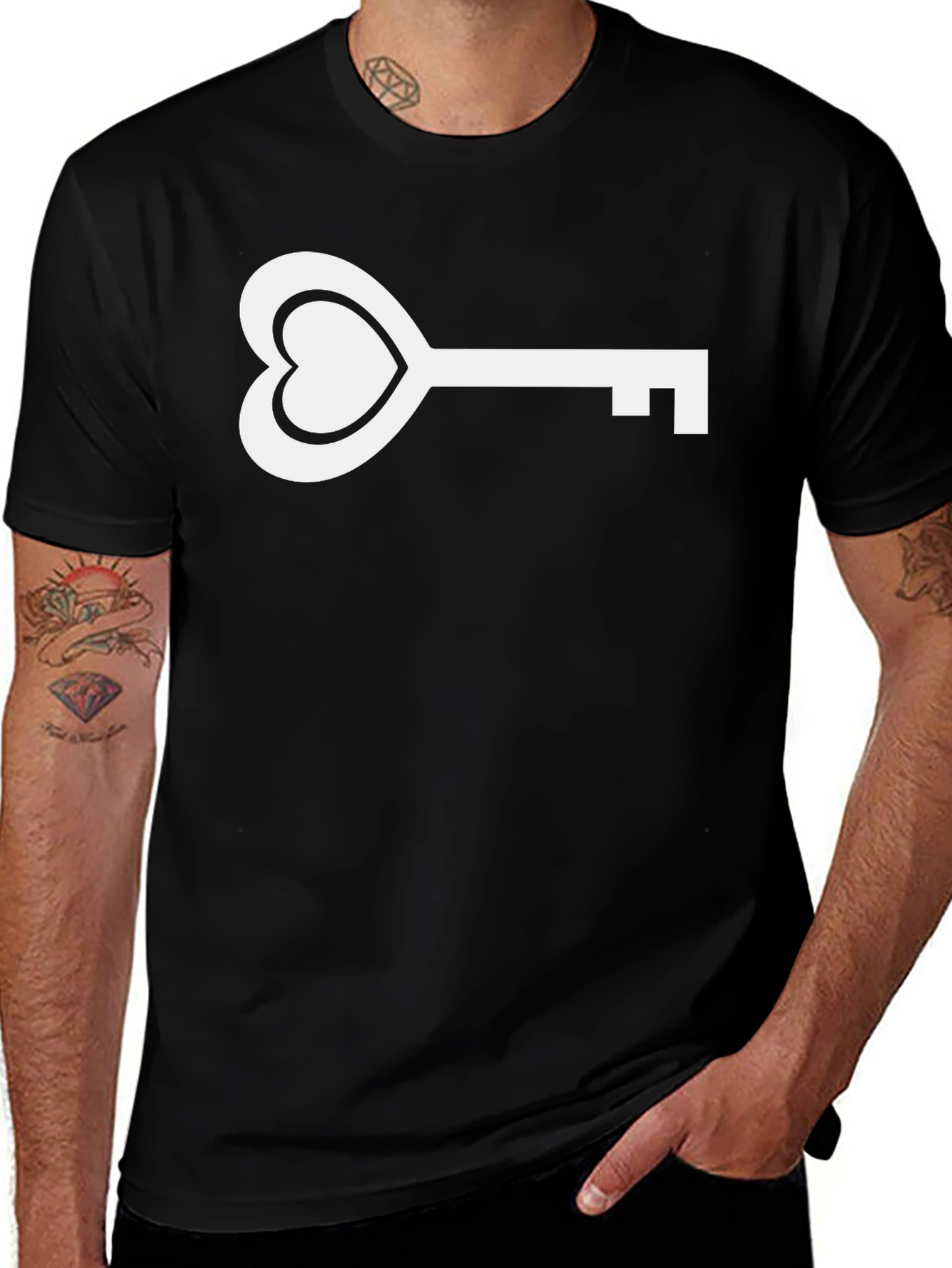 Variant 4 of Heart Key Graphic Tee - Modern Black T-Shirt