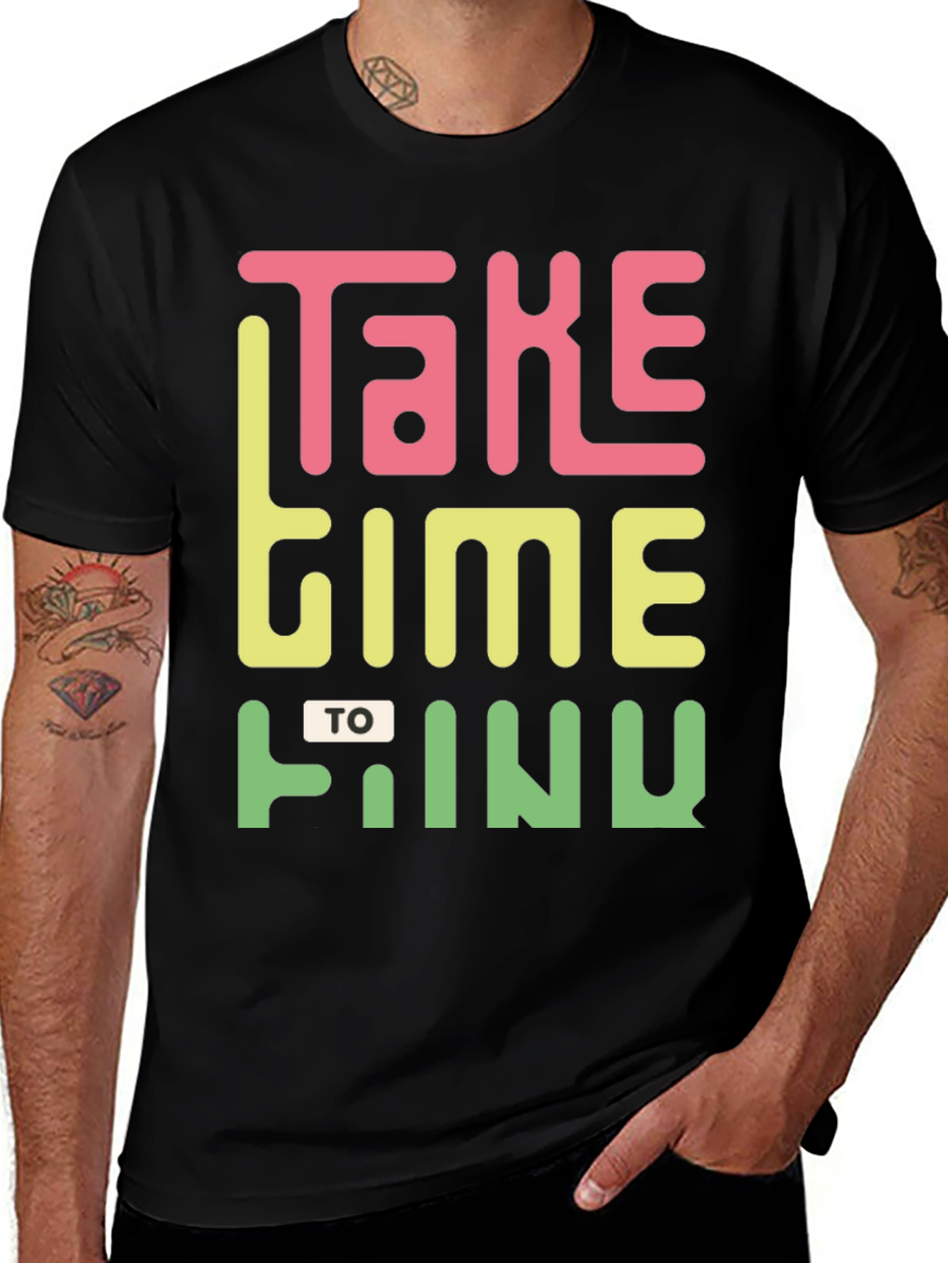 Variant 23 of Take Time to Think Graphic Tee - Black Cotton Casual Shirt