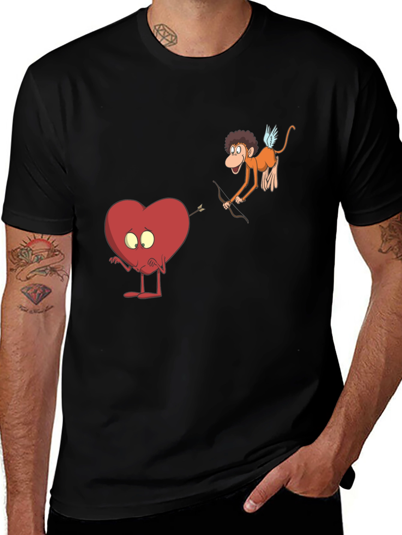 Variant 11 of Funny Cupid Heart Graphic T-Shirt - Black