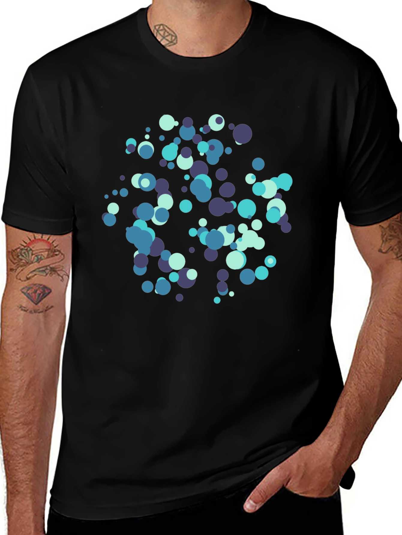 Variant 23 of Abstract Blue Circles Black T-Shirt