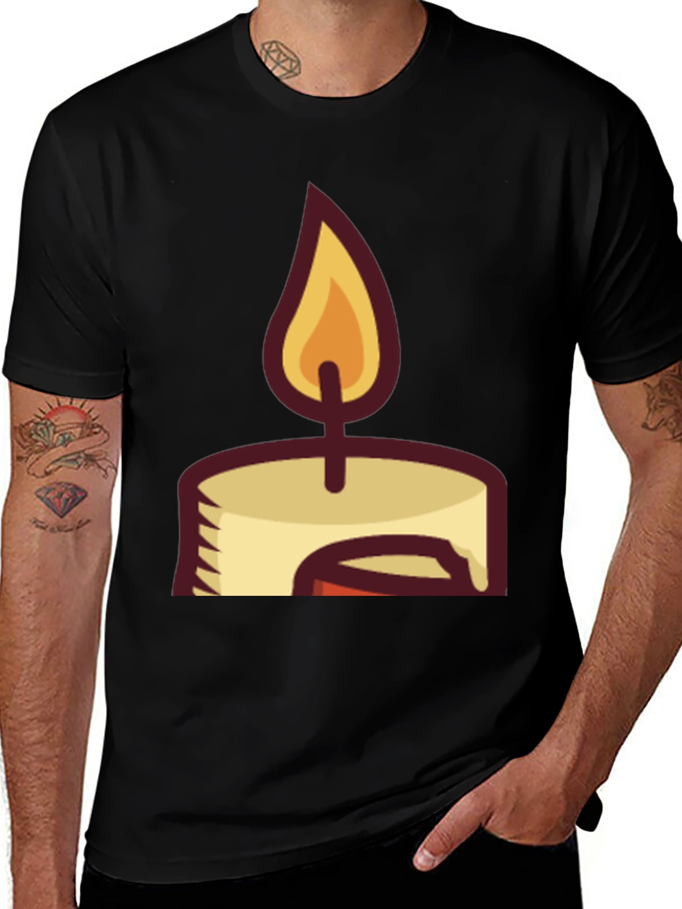 Variant 11 of Candle Graphic Tee - Black Cotton Blend T-Shirt