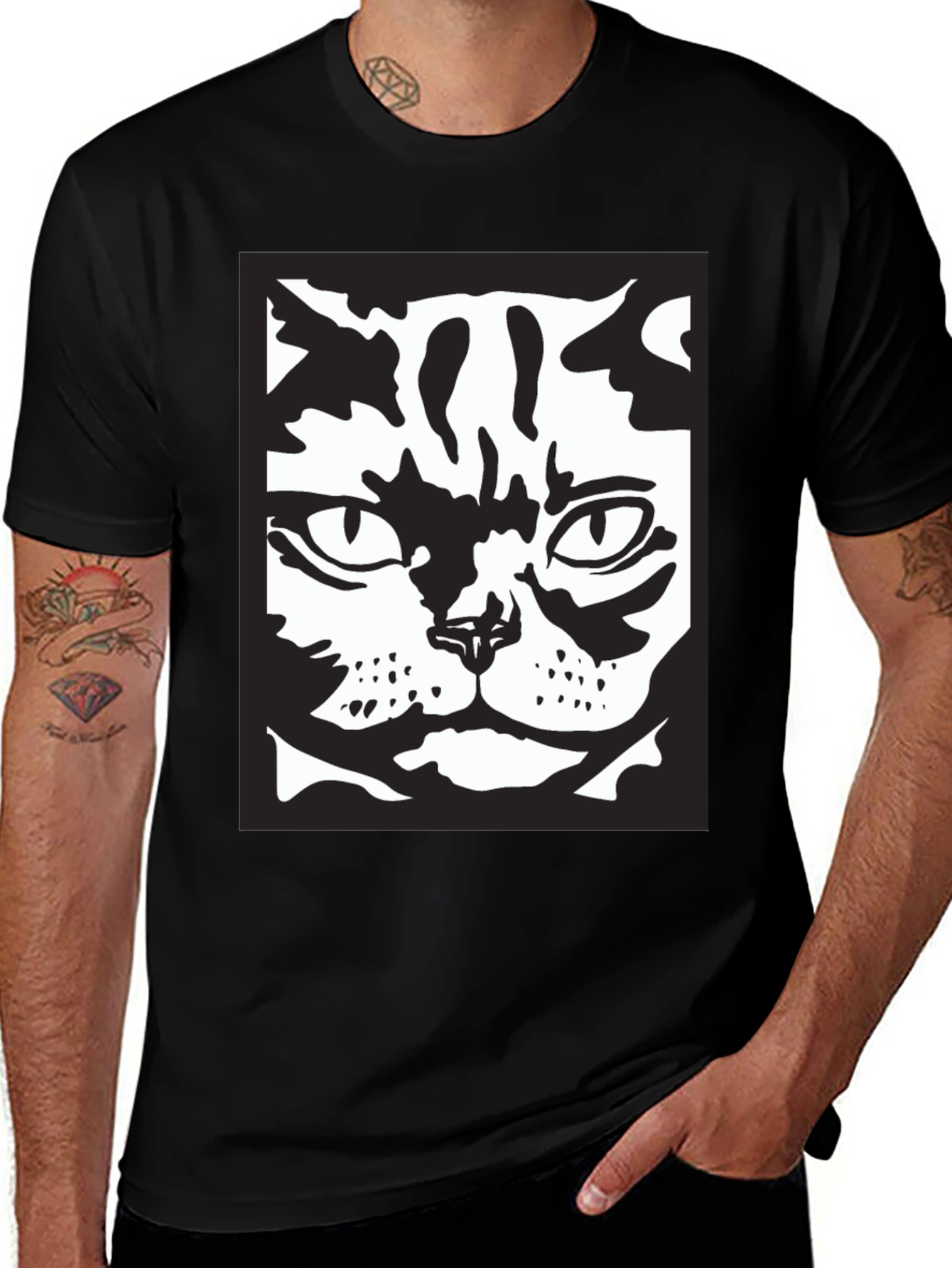 Variant 16 of Cool Cat Face Graphic Black T-Shirt