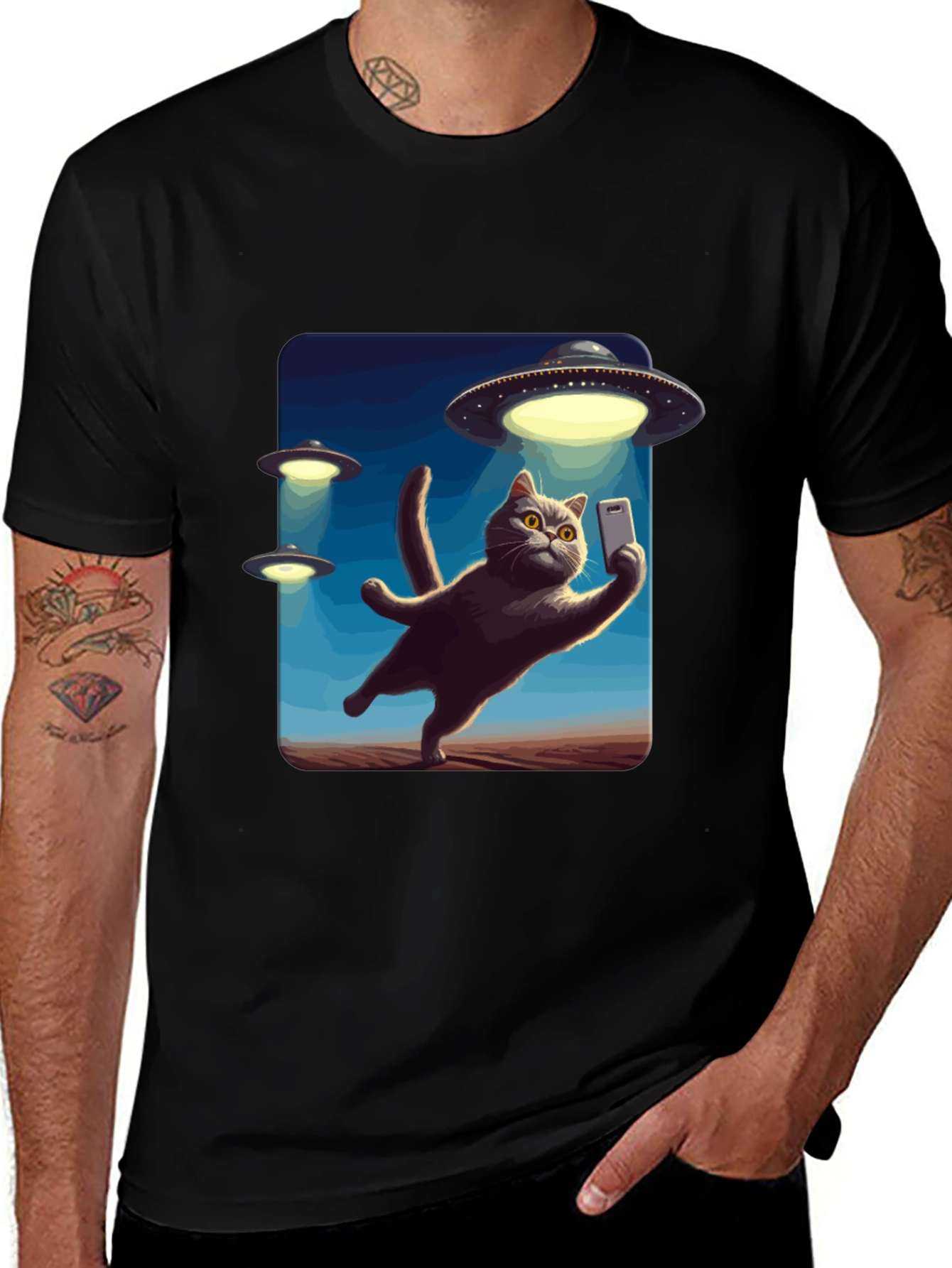 Variant 27 of Alien Cat Selfie T-Shirt - Unique Graphic Tee