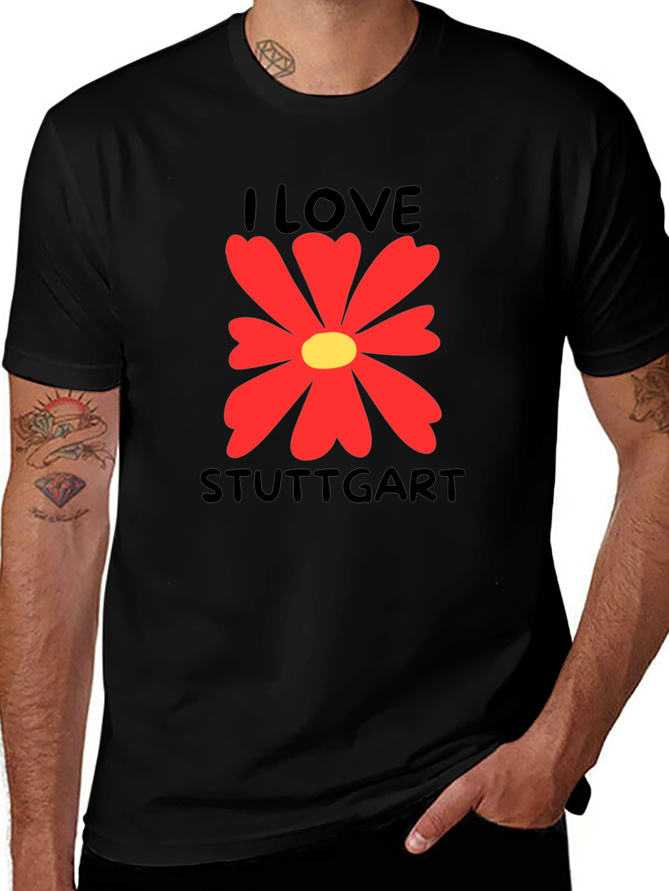 I Love Stuttgart T-Shirt - Red Flower Design