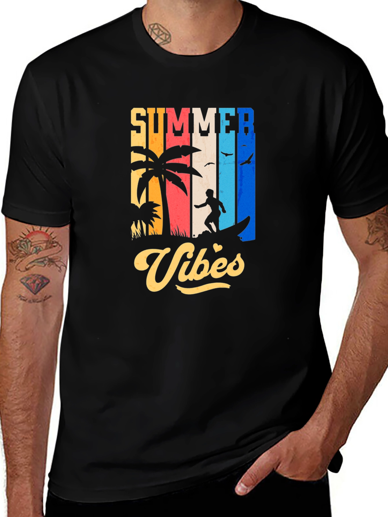 Variant 17 of Summer Vibes Graphic T-Shirt - Surfing Palm Trees