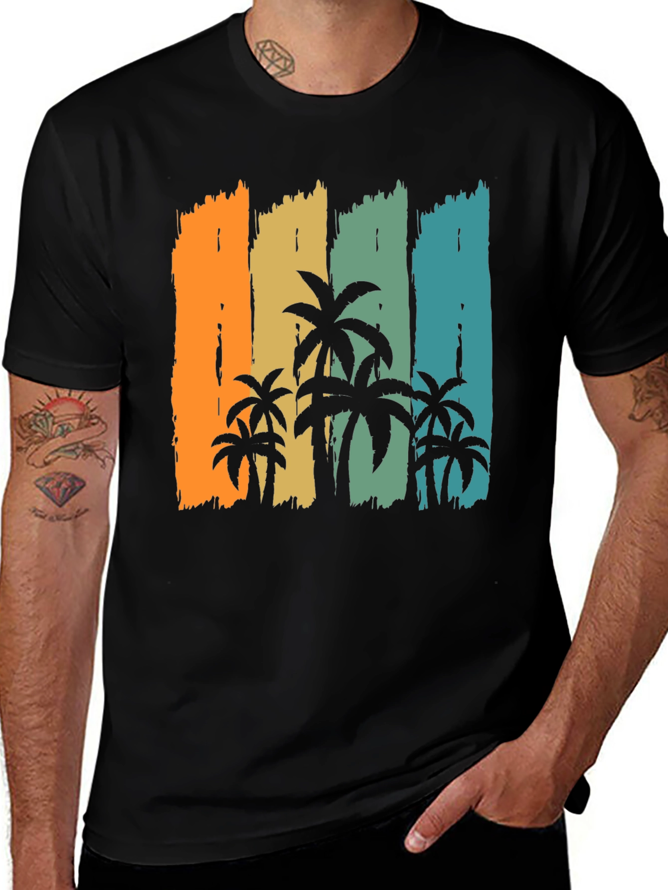 Variant 9 of Retro Palm Tree Graphic Black T-Shirt