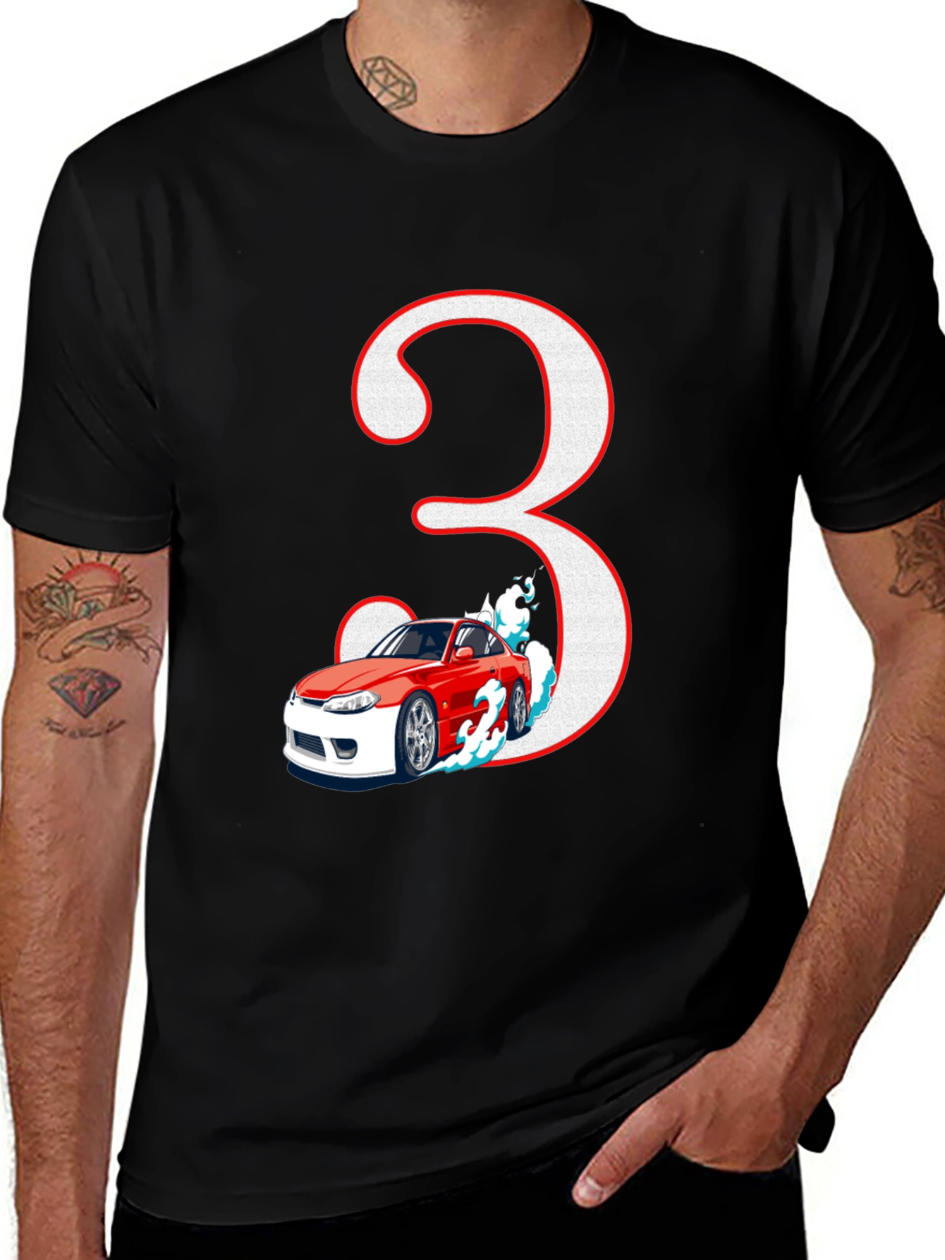 Car Number 3 T-Shirt - Drifting Red Auto Tee