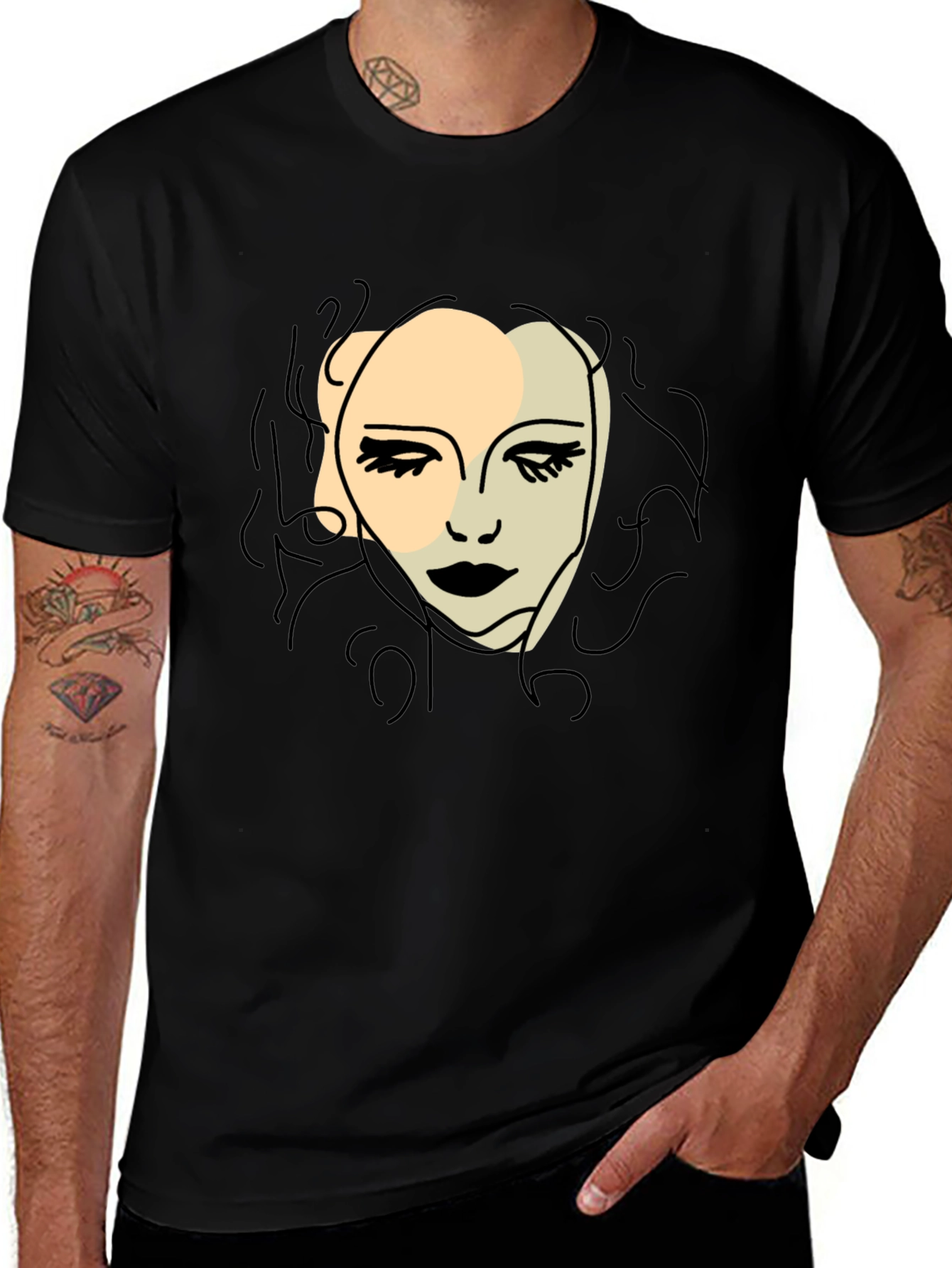 Variant 25 of Abstract Face Graphic Black T-Shirt