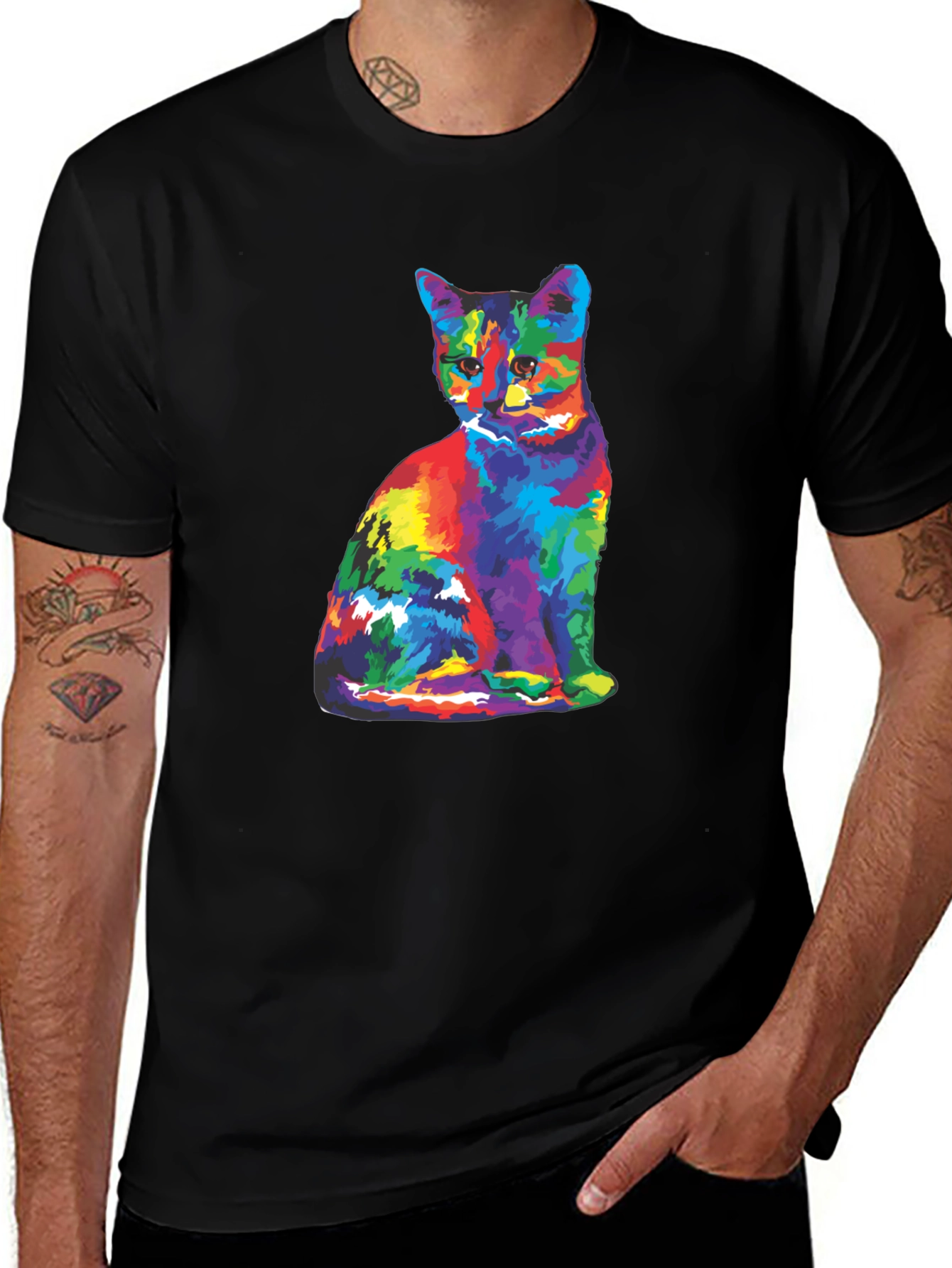 Variant 17 of Rainbow Cat Graphic T-Shirt - Unique Colorful Design
