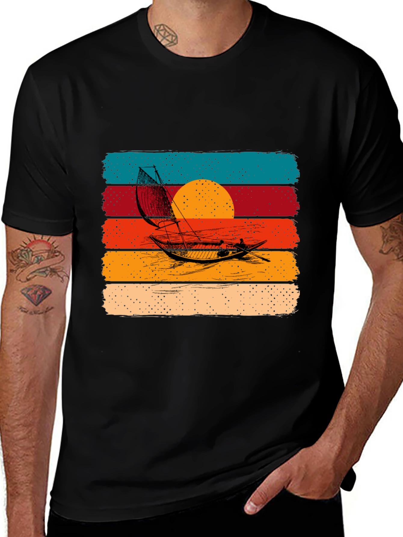 Variant 29 of Retro Sunset Sailboat Graphic Tee