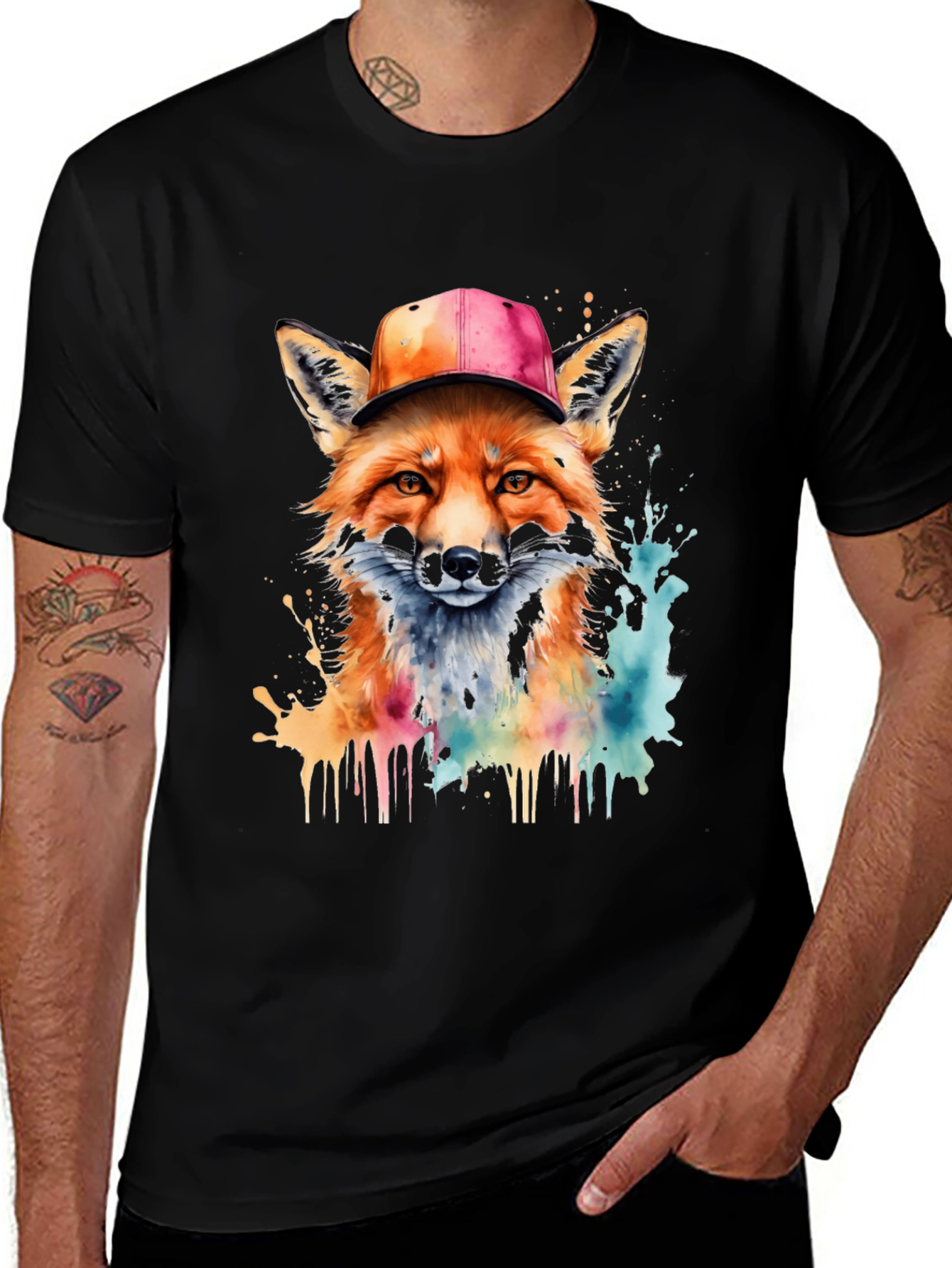 Variant 18 of Fox Watercolor Graphic Tee - Unique Men's T-Shirt