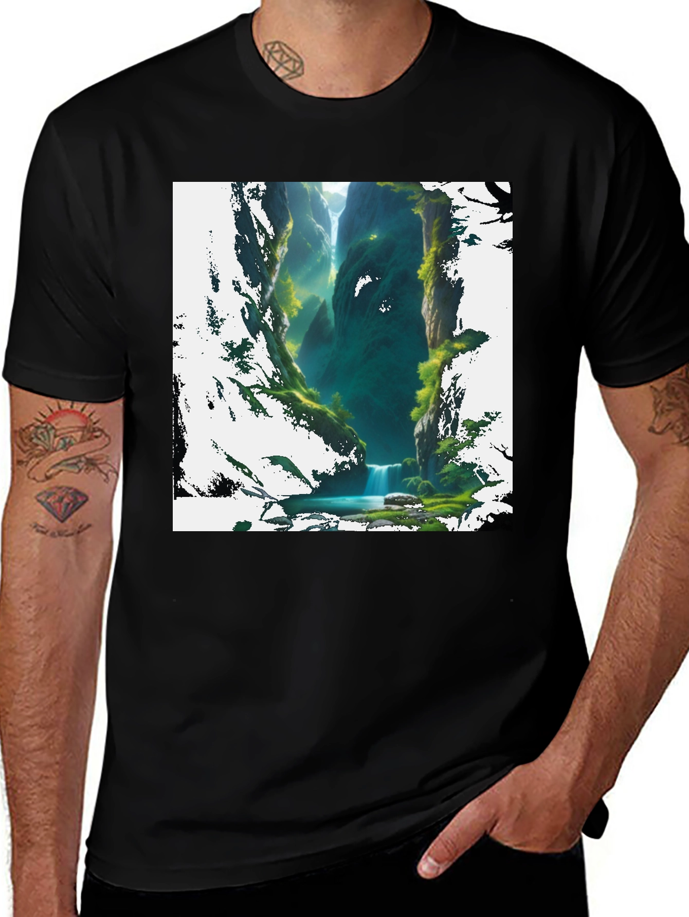 Variant 23 of Nature's Vista Tee - Unique Waterfall Design