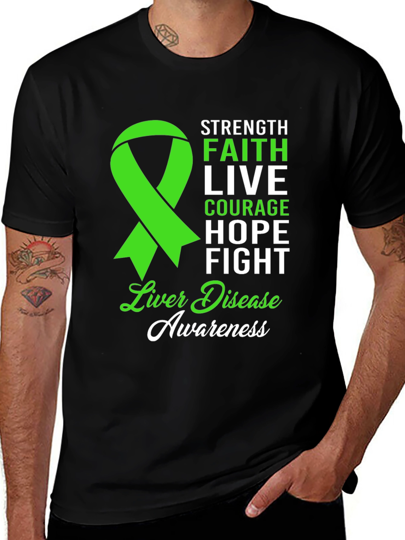 Liver Disease Awareness T-Shirt - Strength, Faith, Hope, Fight