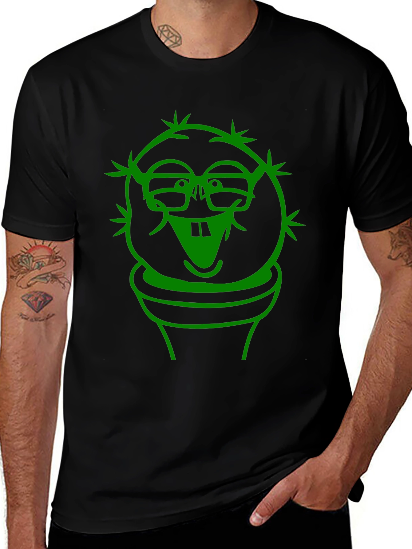 Variant 20 of Cartoon Cactus Character Black T-Shirt