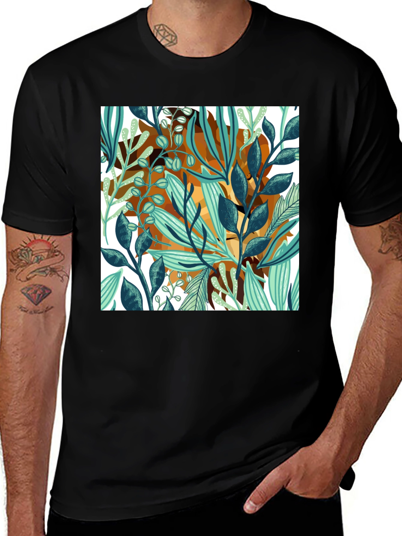 Variant 4 of Botanical Print Black T-Shirt
