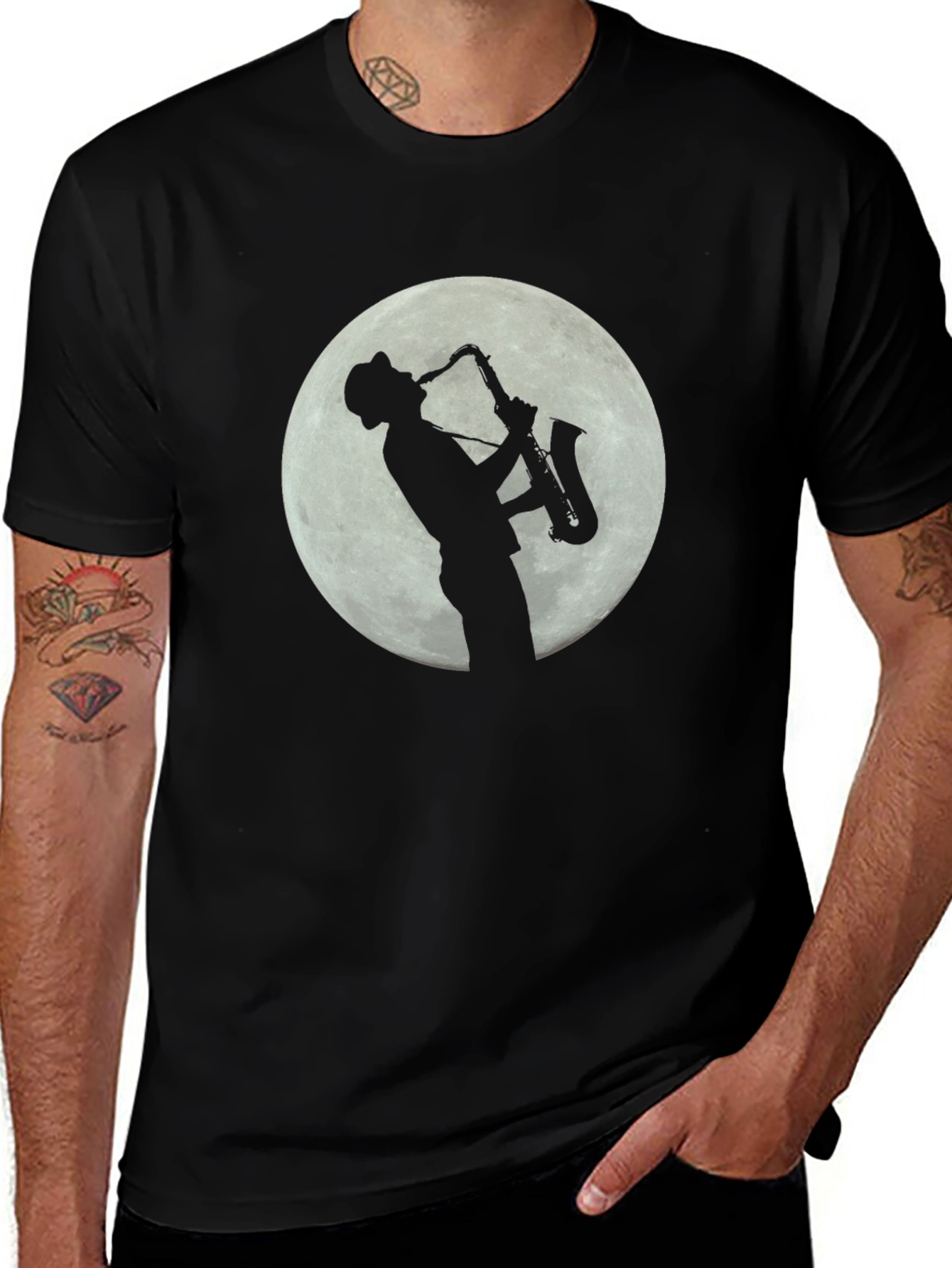 Variant 20 of Saxophone Player Moon Silhouette Black T-Shirt