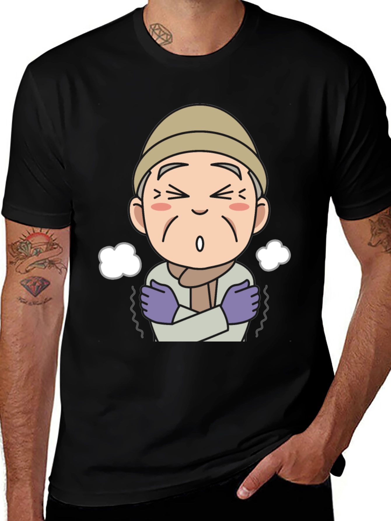 Variant 16 of Cartoon Old Man Cold Weather Graphic Tee