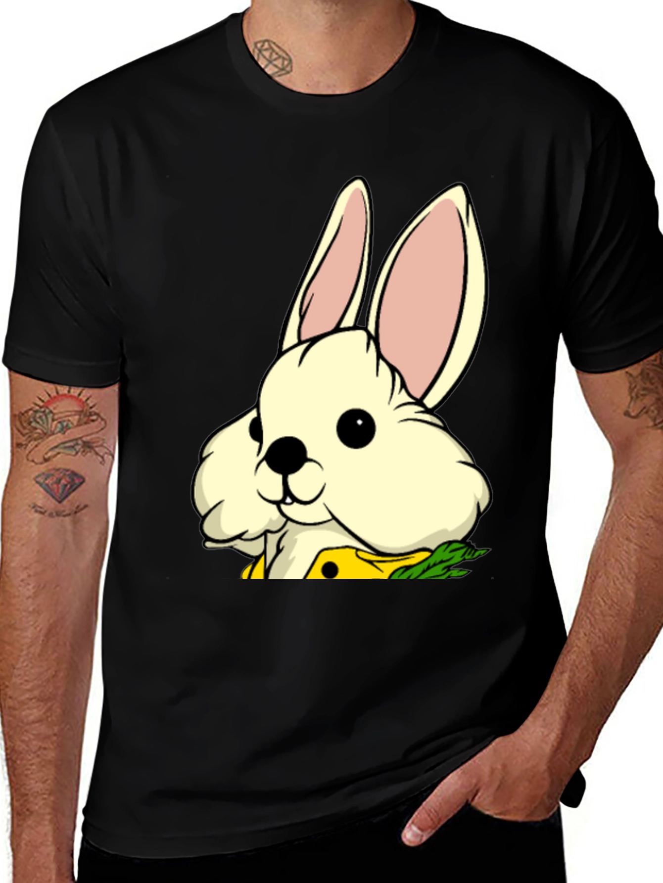 Variant 9 of Cute Rabbit Graphic Black T-Shirt