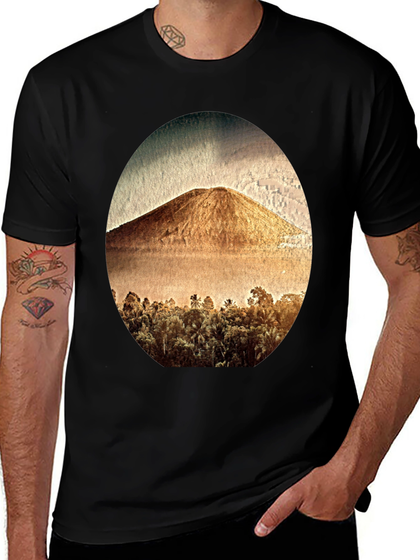 Variant 22 of Mountain Landscape Print Black T-Shirt