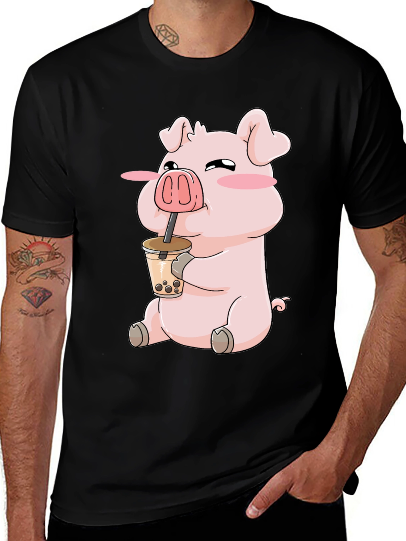 Variant 17 of Cute Pig Bubble Tea Graphic T-Shirt