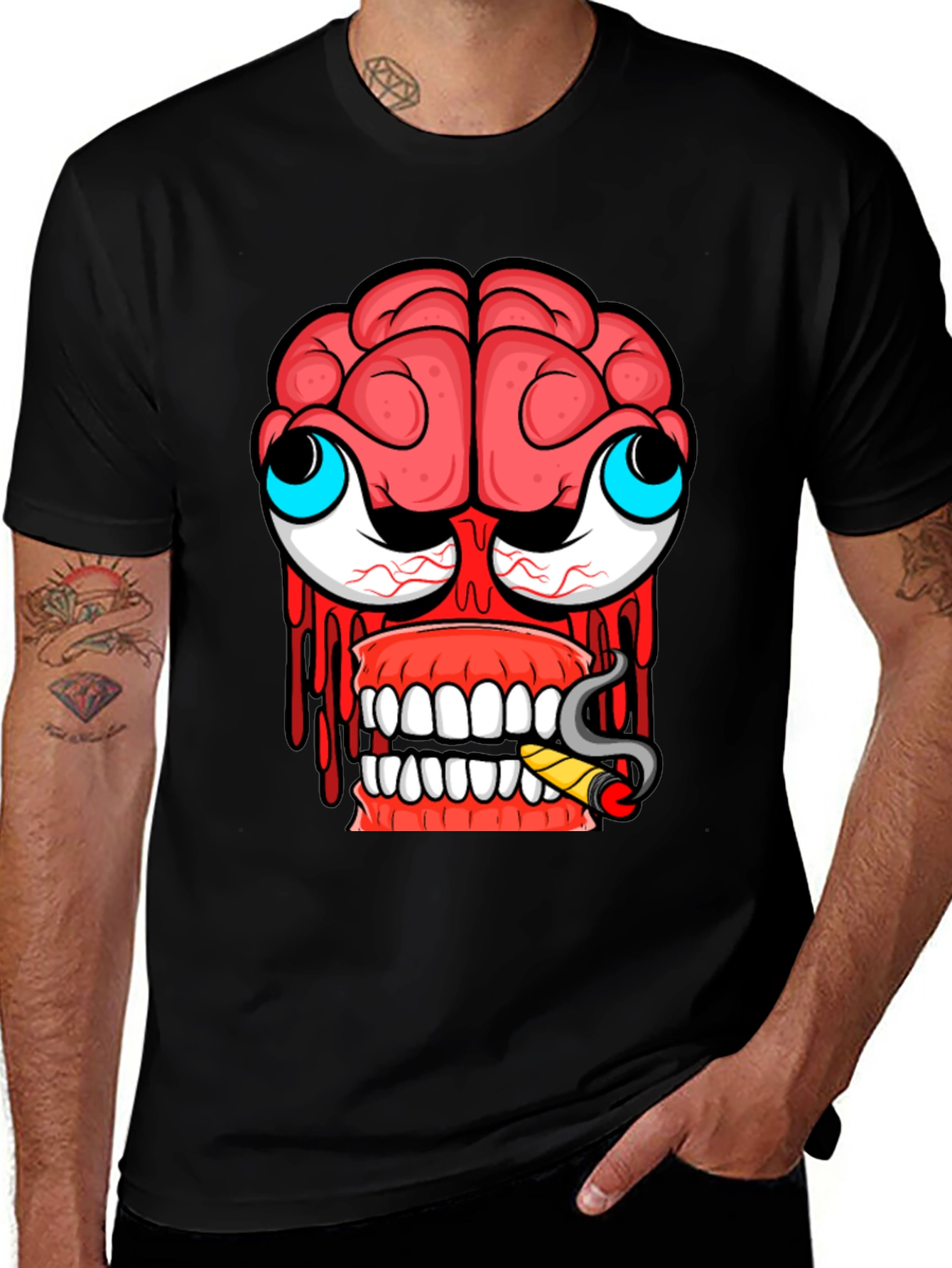 Variant 6 of Cartoon Brain Face Black T-Shirt