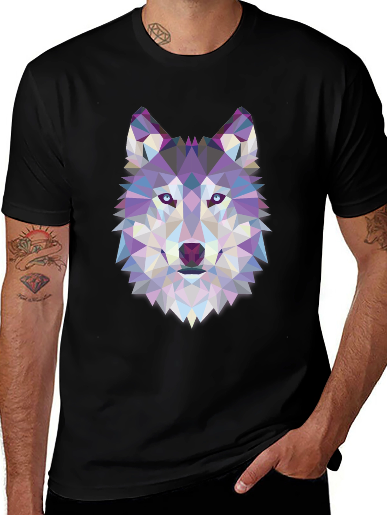 Variant 3 of Geometric Wolf Graphic Tee - Black