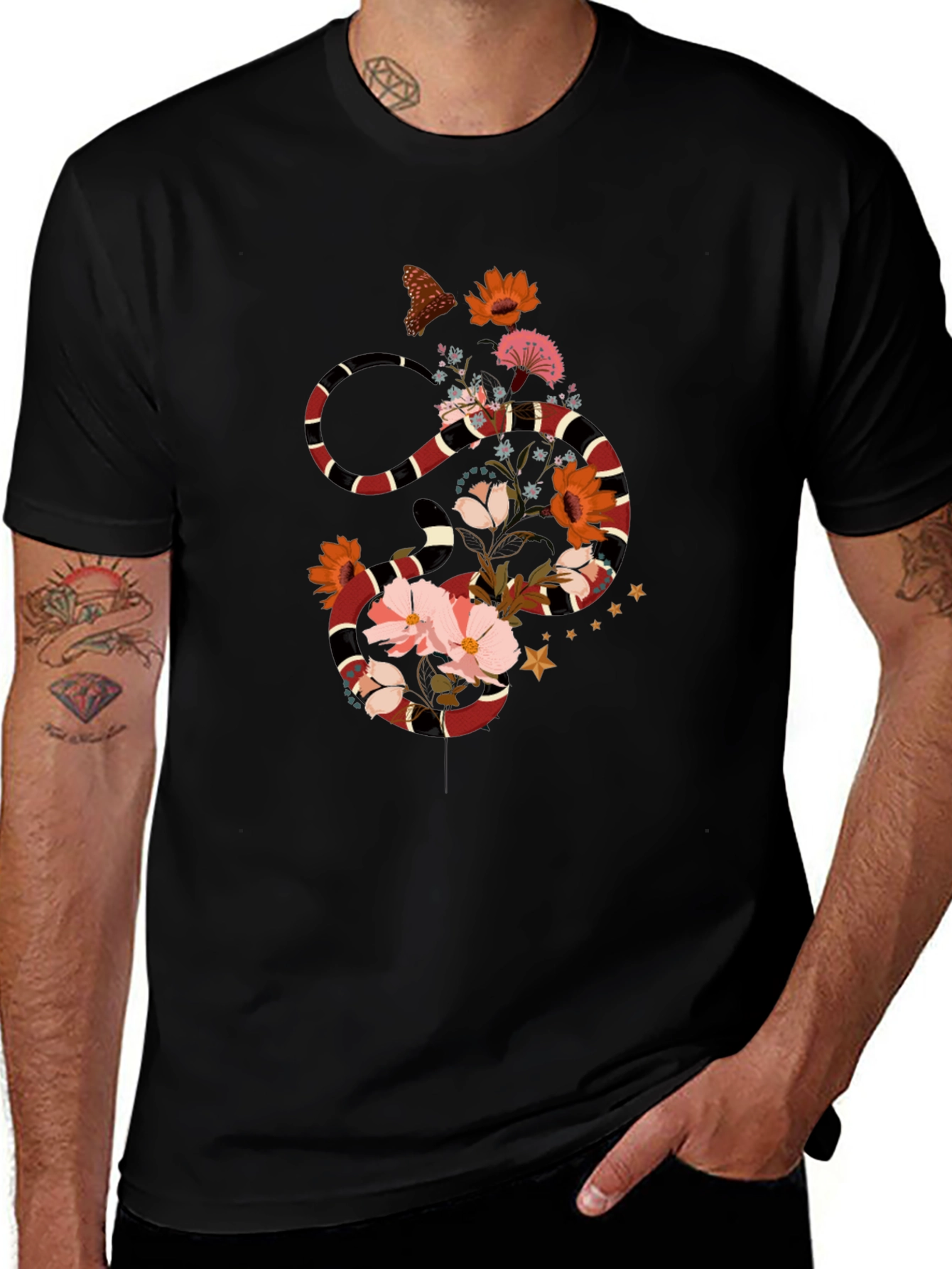 Variant 16 of Floral Snake Graphic Tee - Stylish Men's Casual Top