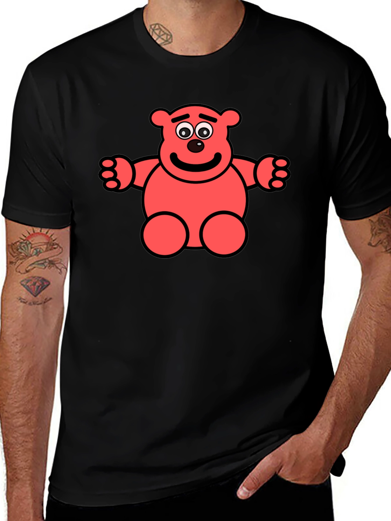 Variant 10 of Funny Cartoon Bear Graphic Tee - Black T-Shirt