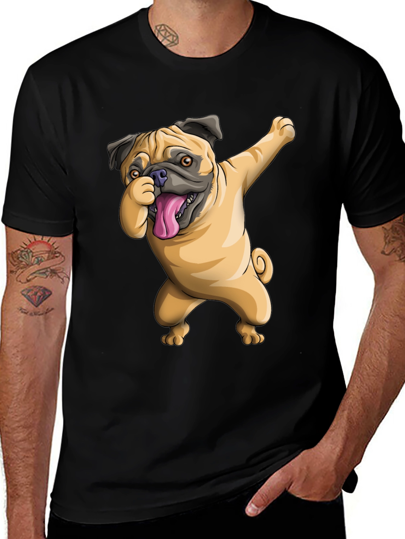 Variant 4 of Dabbing Pug Graphic Tee - Black Cotton T-Shirt
