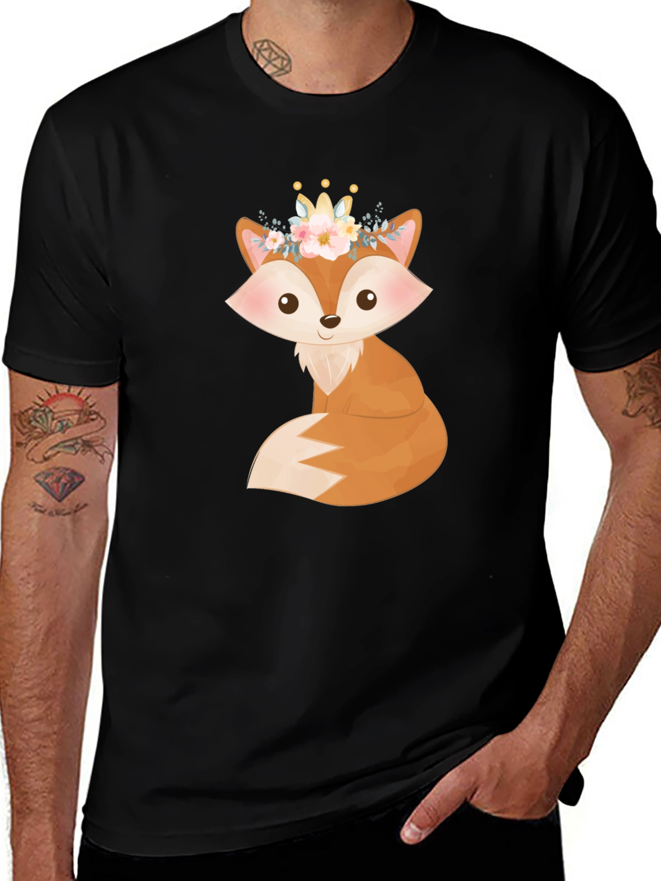 Variant 18 of Cute Fox Graphic T-Shirt - Black Cotton Tee