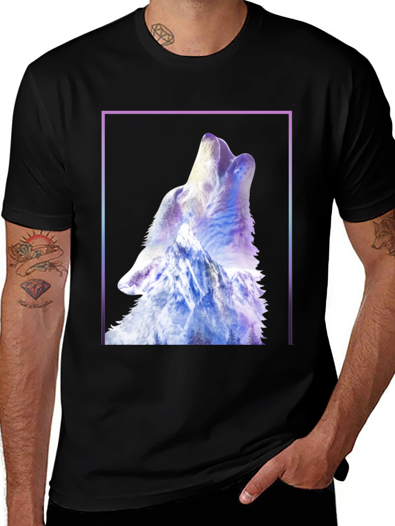 Variant 12 of Wolf & Mountain Graphic Tee - Black