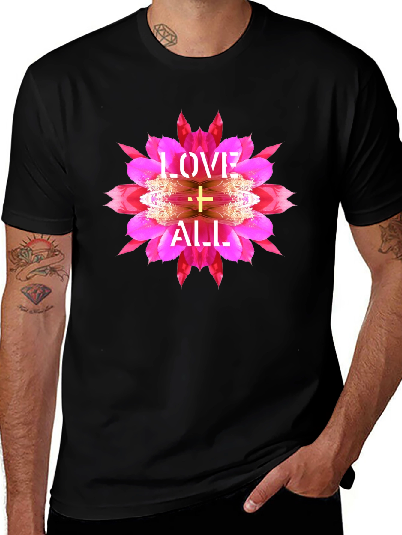 Variant 17 of Love All Graphic Tee - Floral Cross Design