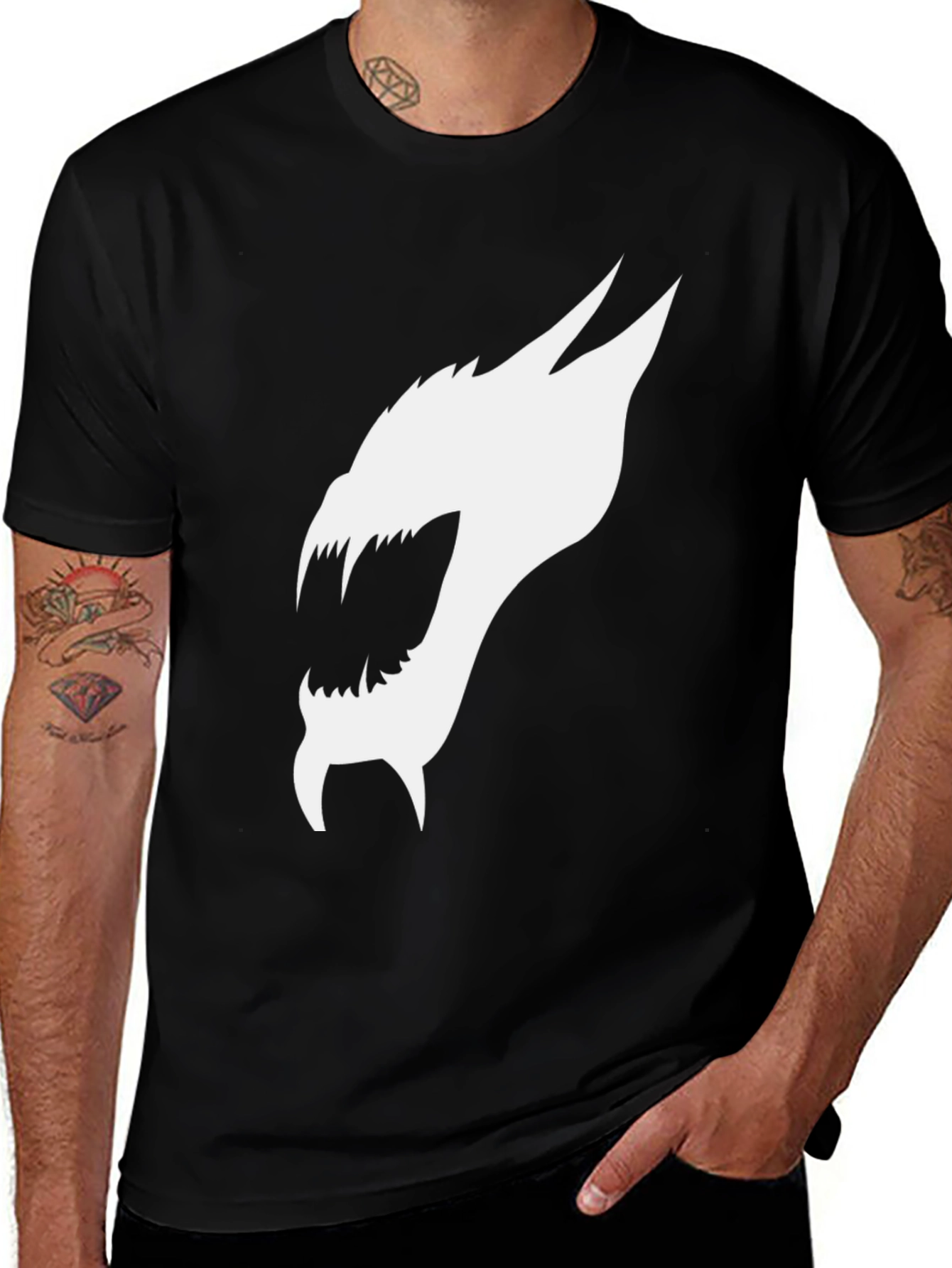 Variant 26 of Black T-Shirt with White Dragon Graphic