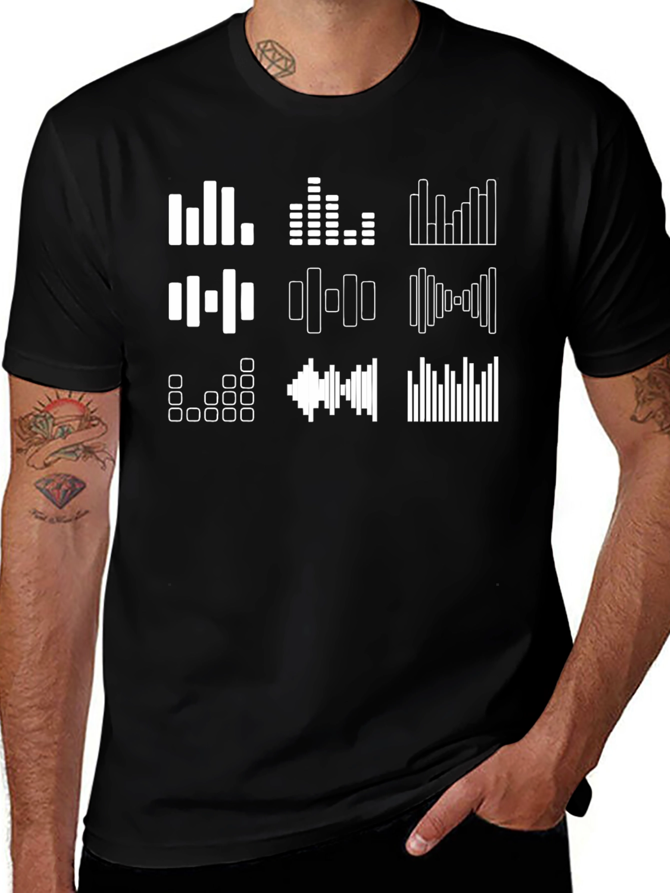 Variant 8 of Audio Spectrum Graphic T-Shirt - Black Cotton Tee