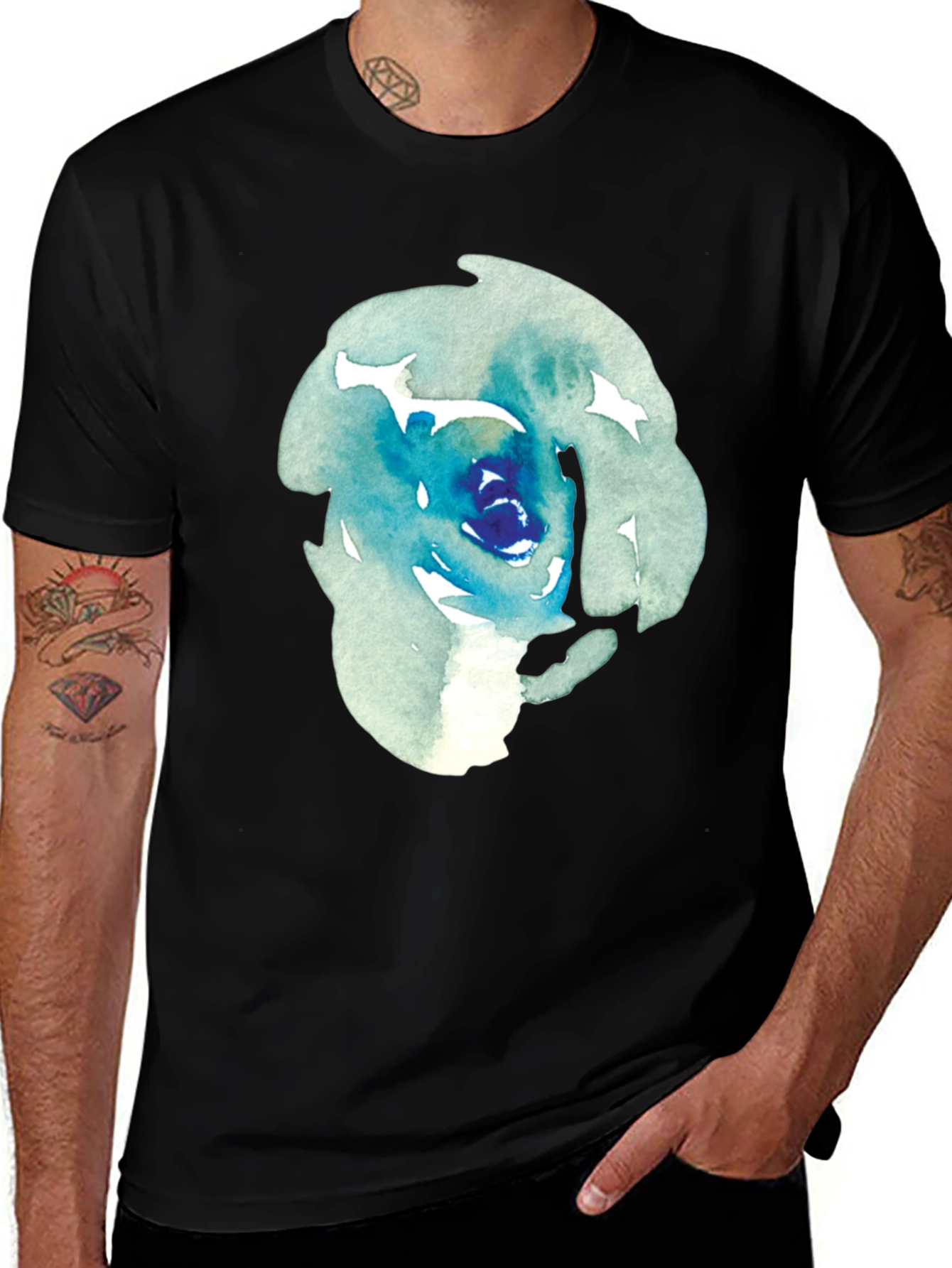 Variant 18 of Abstract Watercolor Rose Graphic T-Shirt - Men's Black Tee