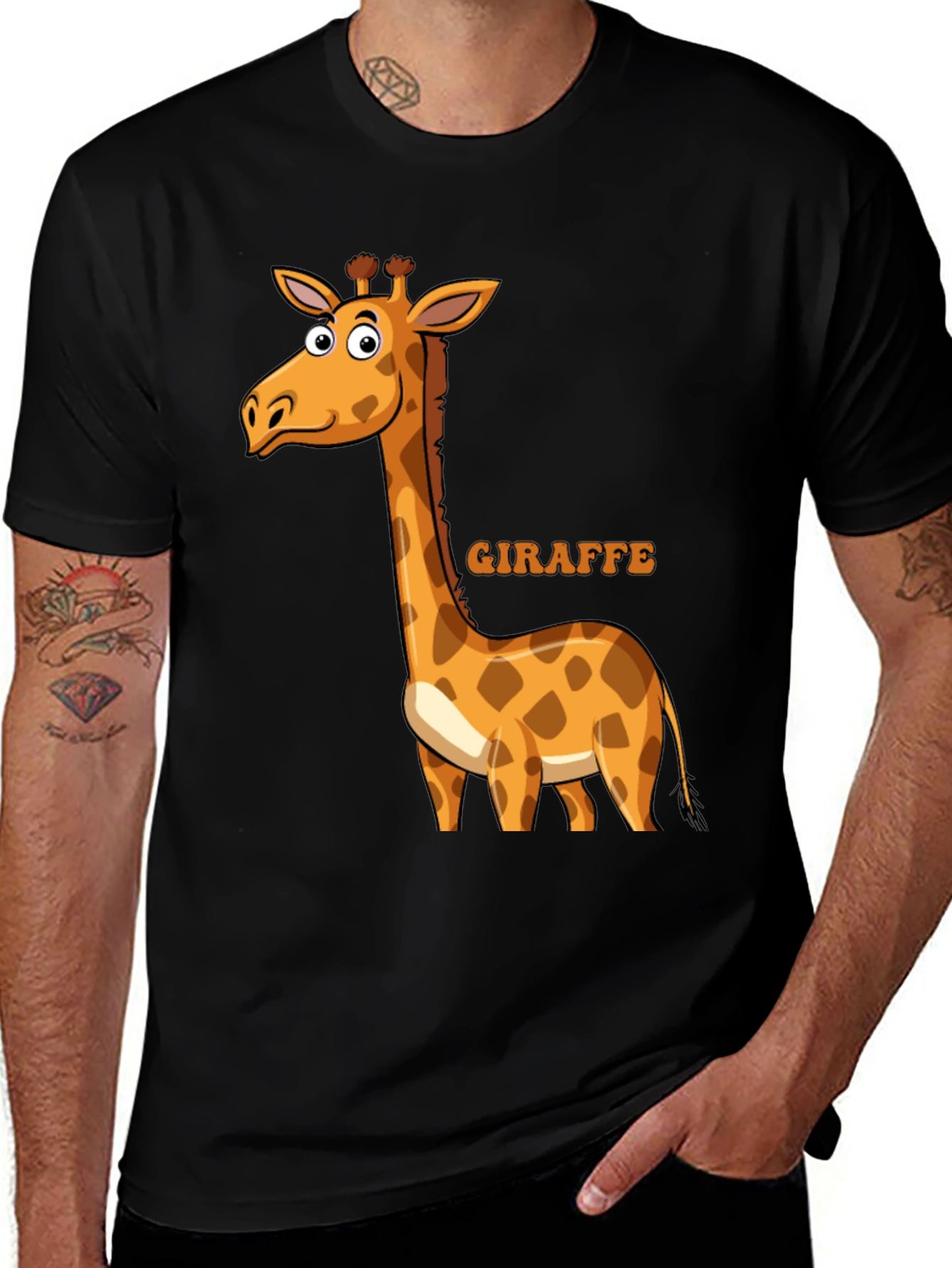 Variant 11 of Giraffe Cartoon Graphic Print Black T-Shirt