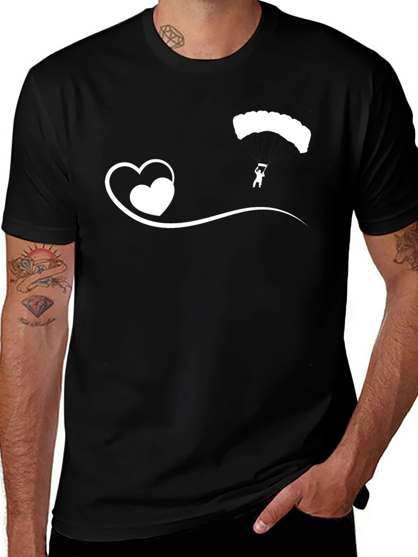 Variant 30 of Skydiver Heart Tee - Black Cotton Casual T-Shirt