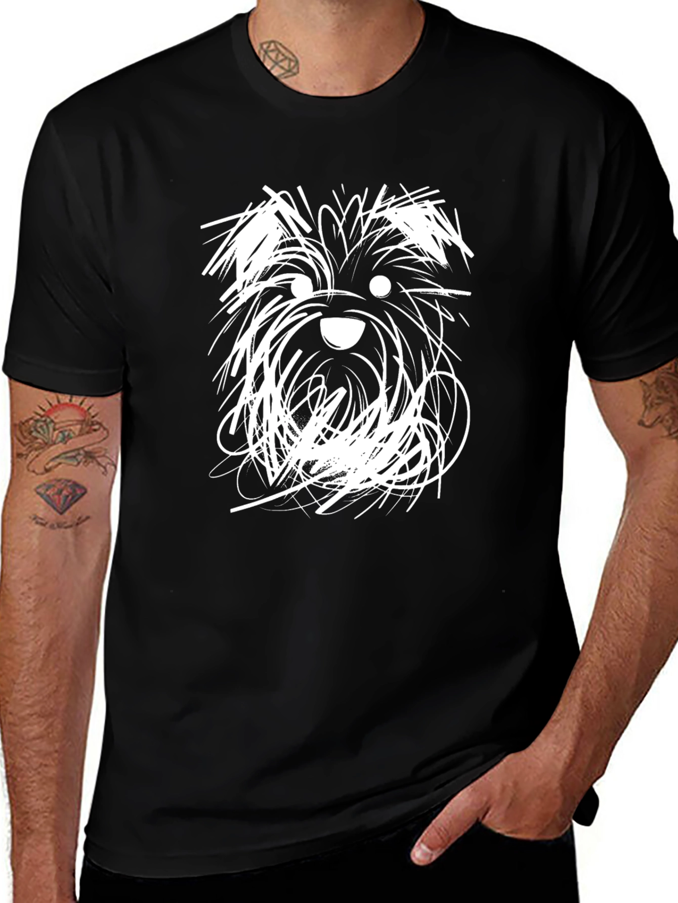Variant 28 of Dog Scribble Graphic Tee - Men's Black Crew Neck T-Shirt