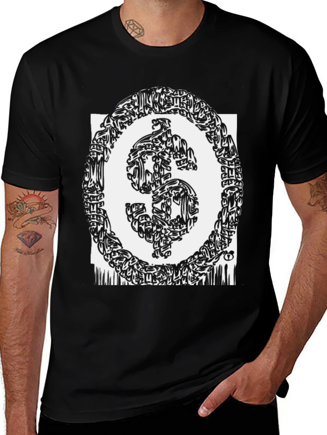 Variant 20 of Dollar Sign Graphic Black T-Shirt