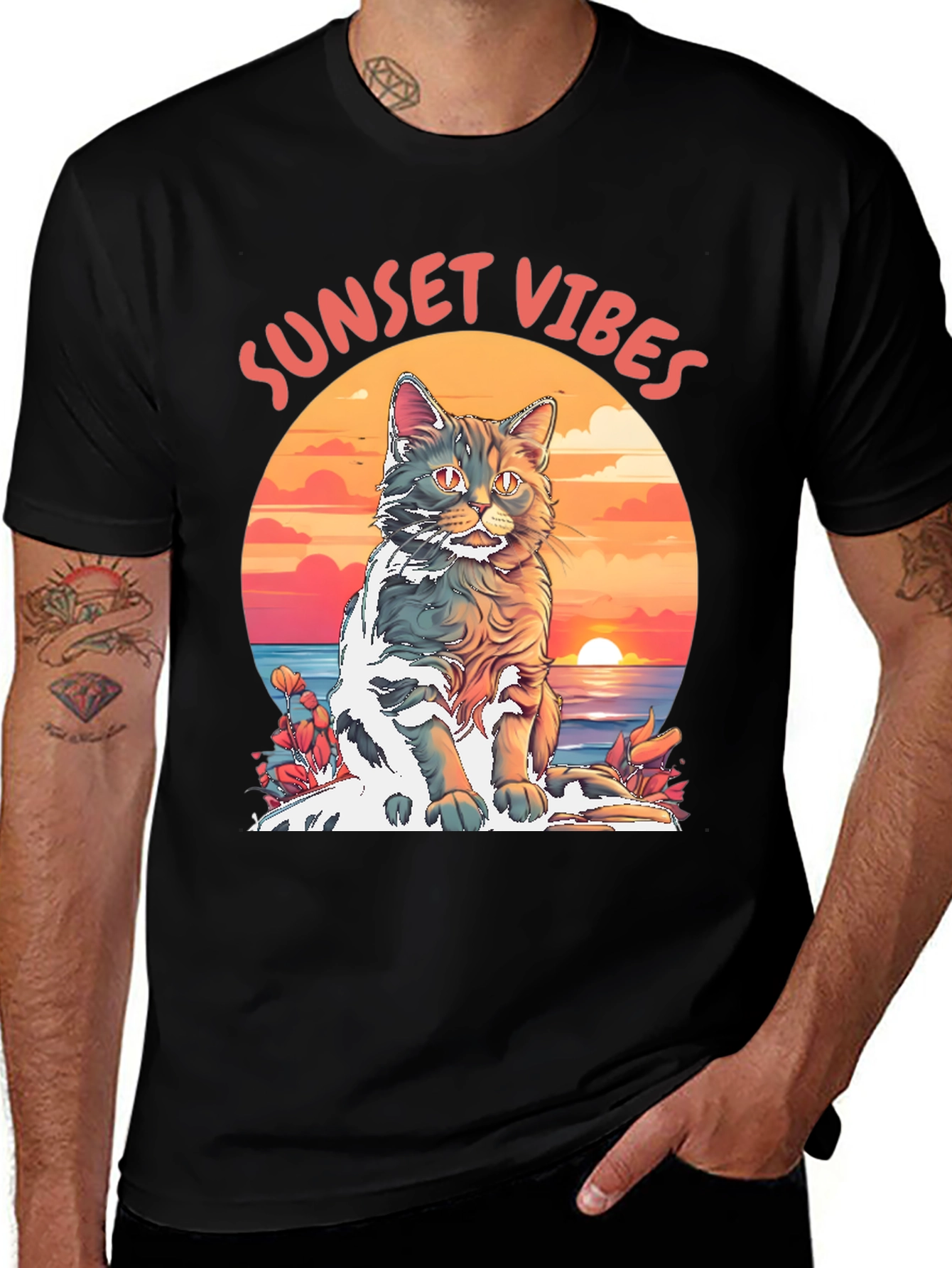 Variant 12 of Sunset Vibes Cat Graphic Tee