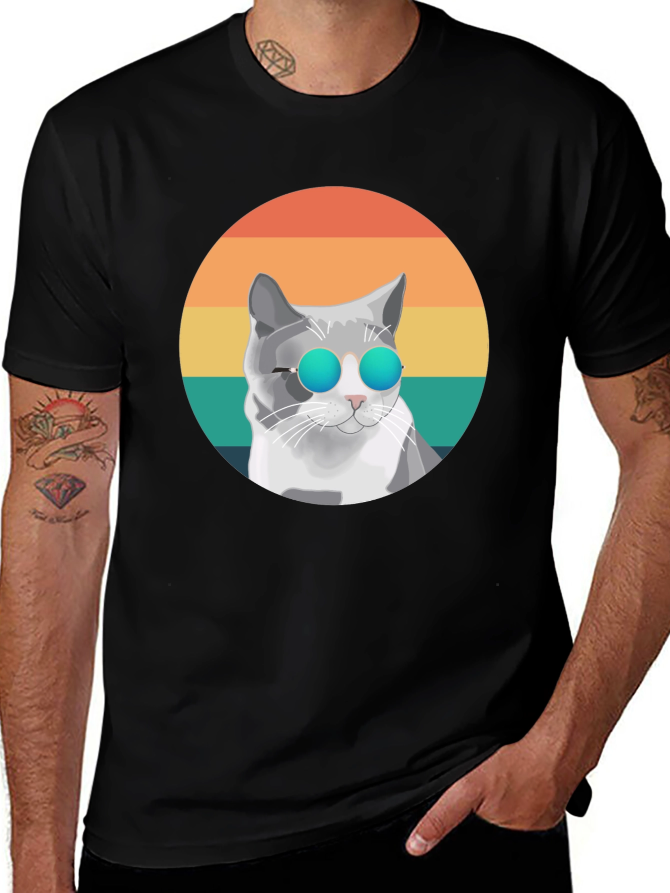 Variant 13 of Cool Cat Graphic Tee - Retro Style
