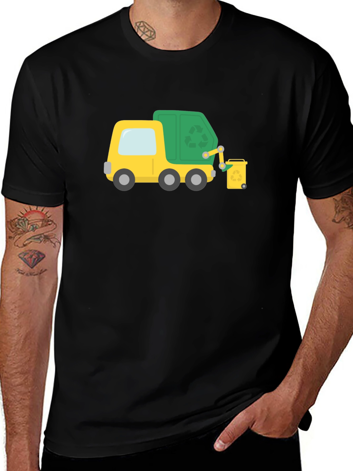 Variant 5 of Garbage Truck Cartoon Black T-Shirt