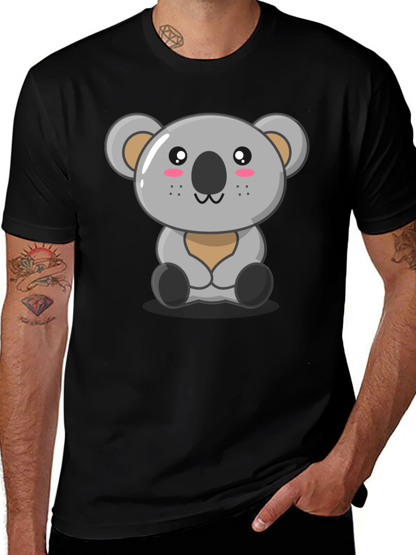 Variant 27 of Cute Koala Graphic Tee - Black Cotton T-Shirt
