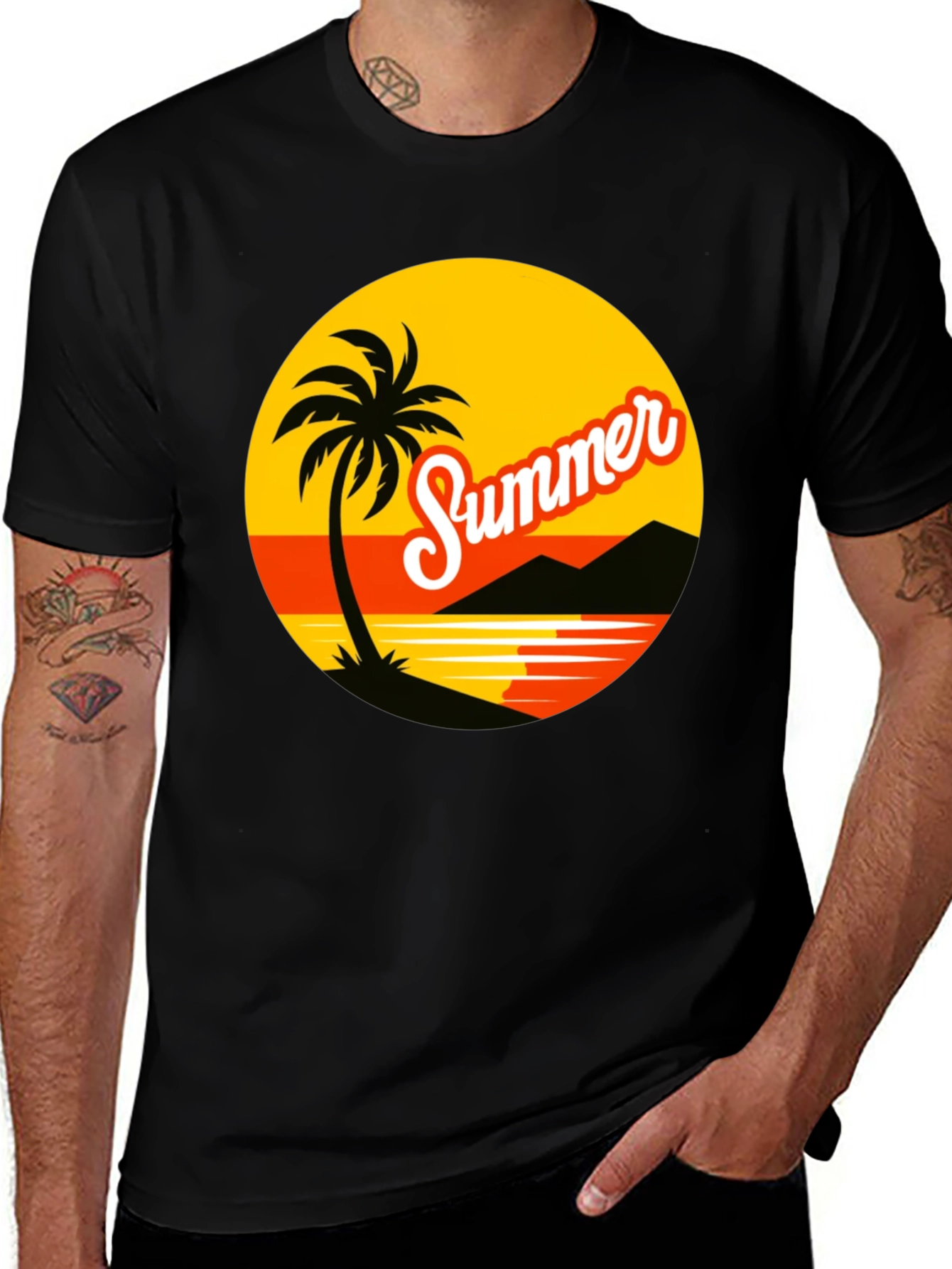 Variant 5 of Summer Vibes T-Shirt: Palm Tree Beach Design