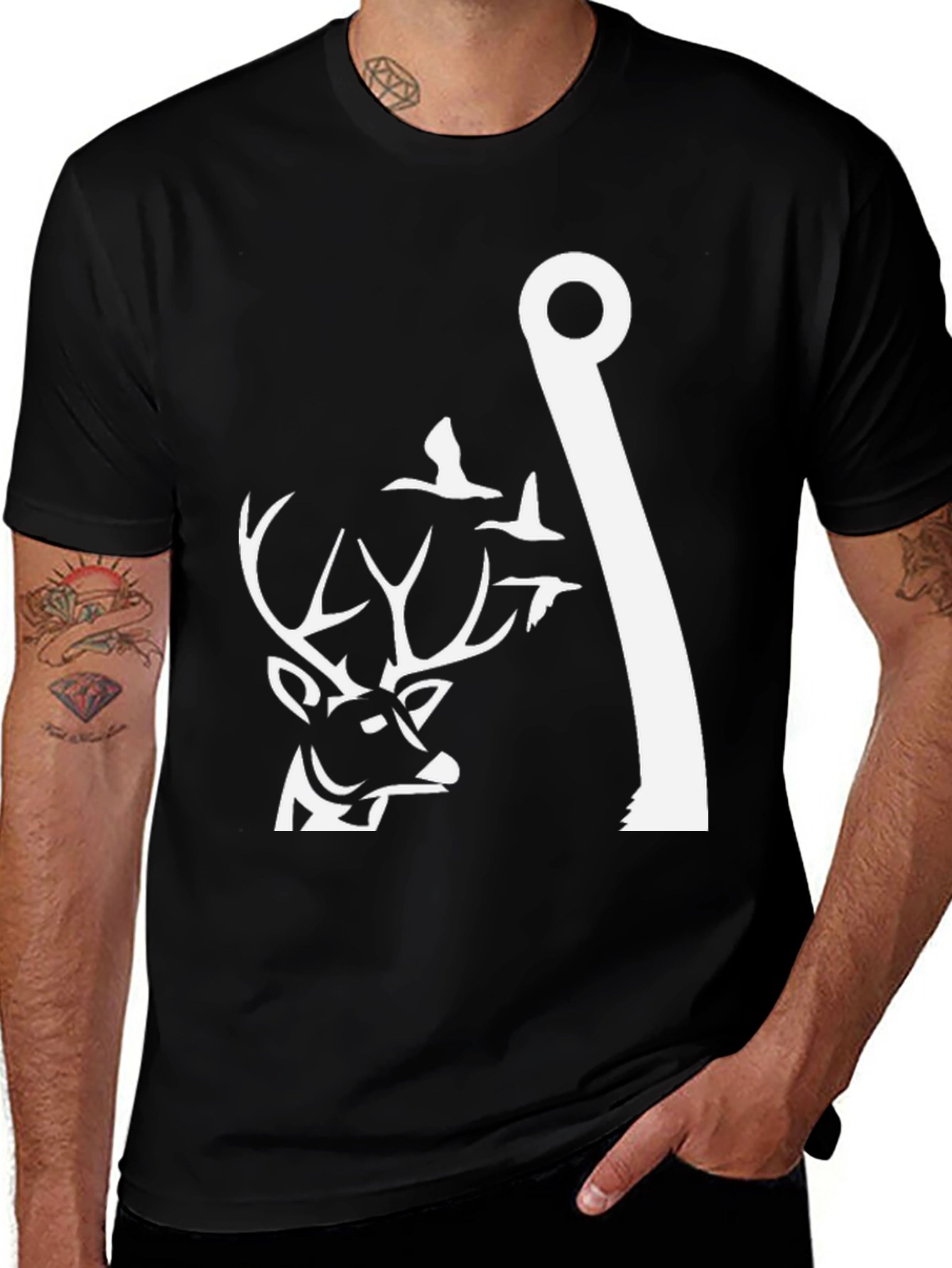 Variant 10 of Deer & Birds Fishing Hook T-Shirt