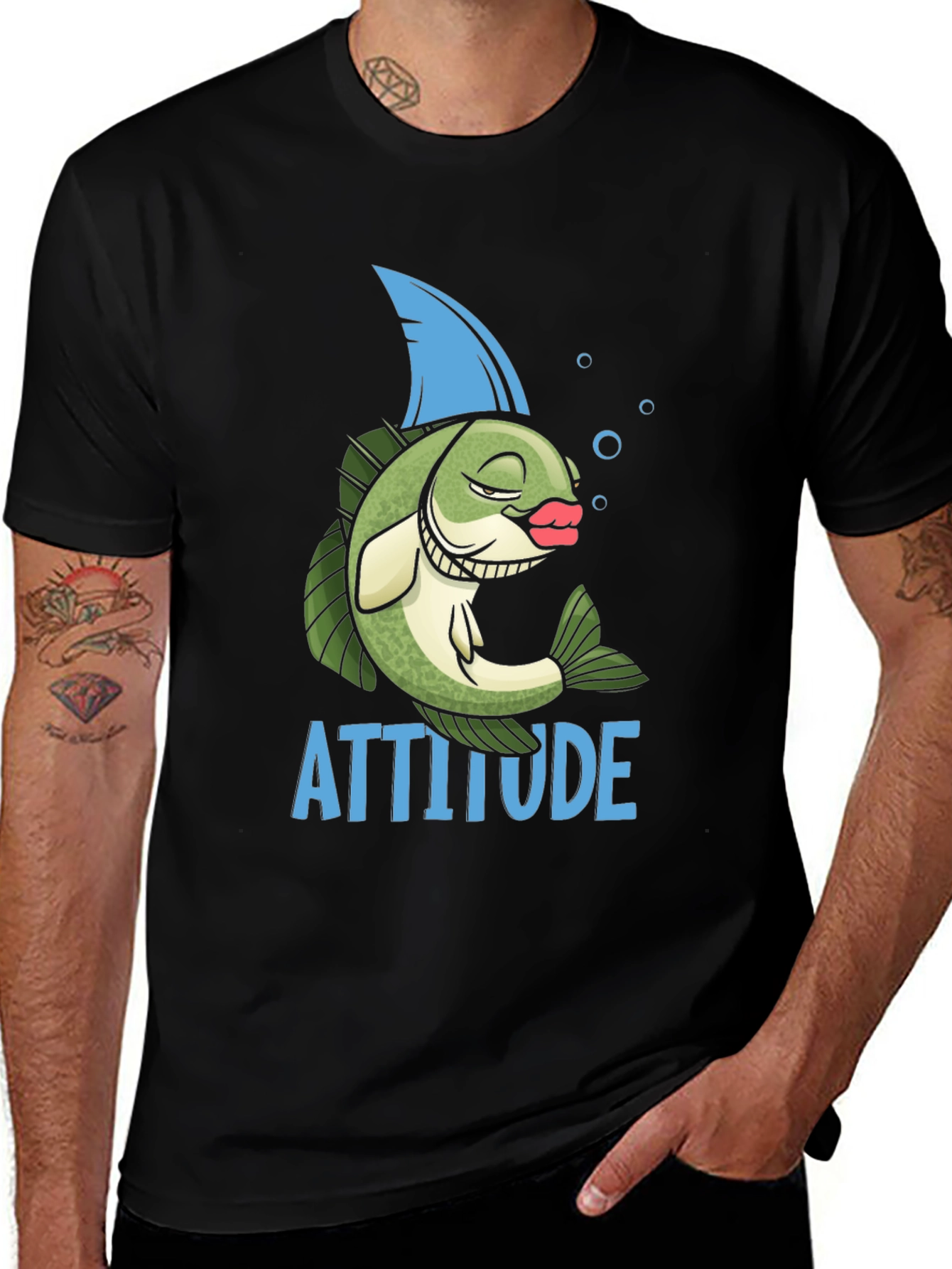 Variant 4 of Attitude Fish Graphic Tee - Men's Black Cotton T-Shirt