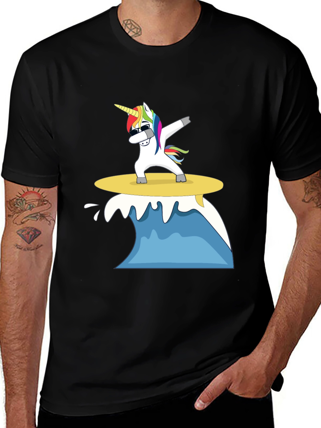 Variant 21 of Surfing Unicorn Dab T-Shirt - Black