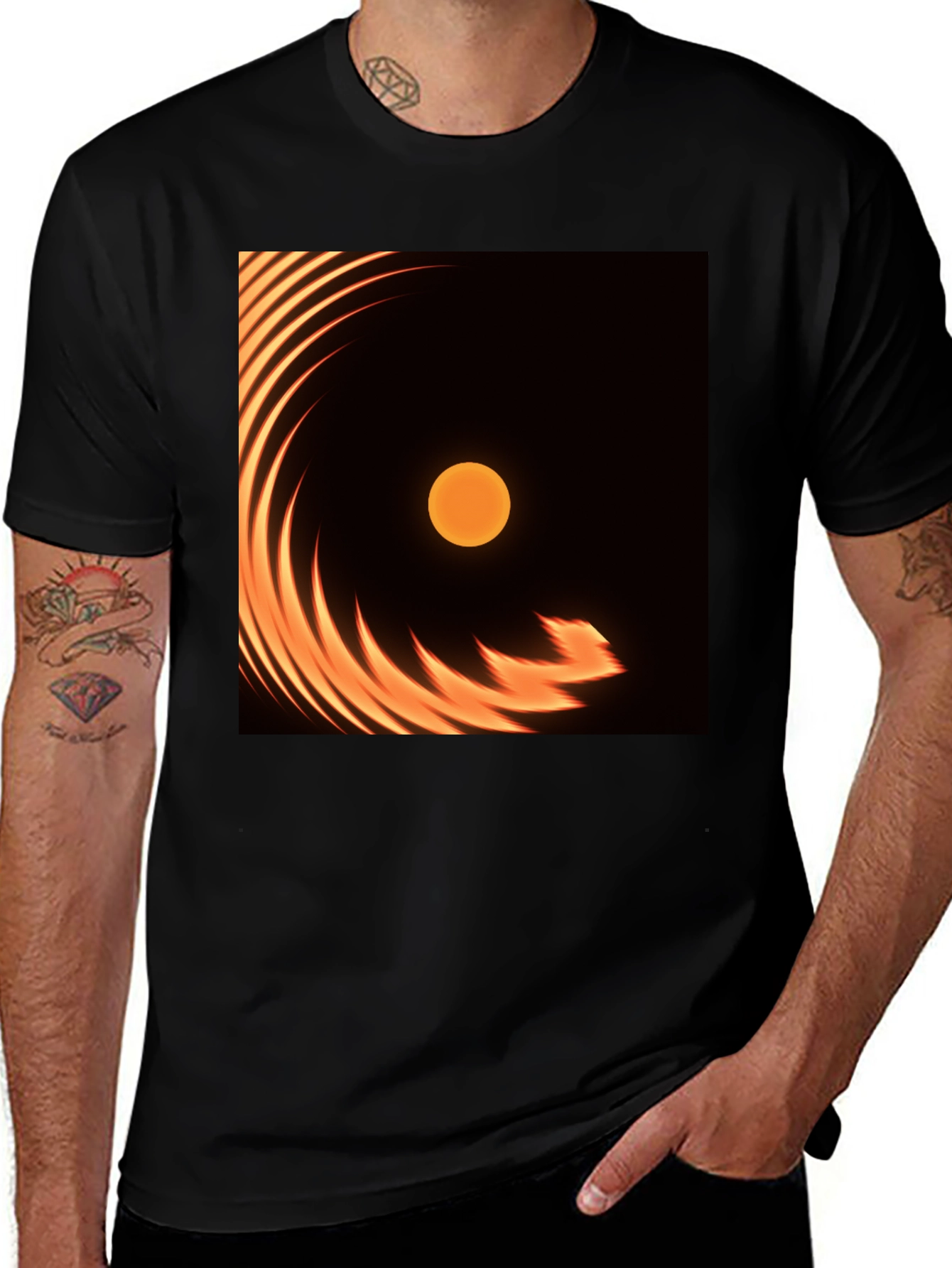 Variant 11 of Fiery Sun Graphic Tee - Black Cotton Blend