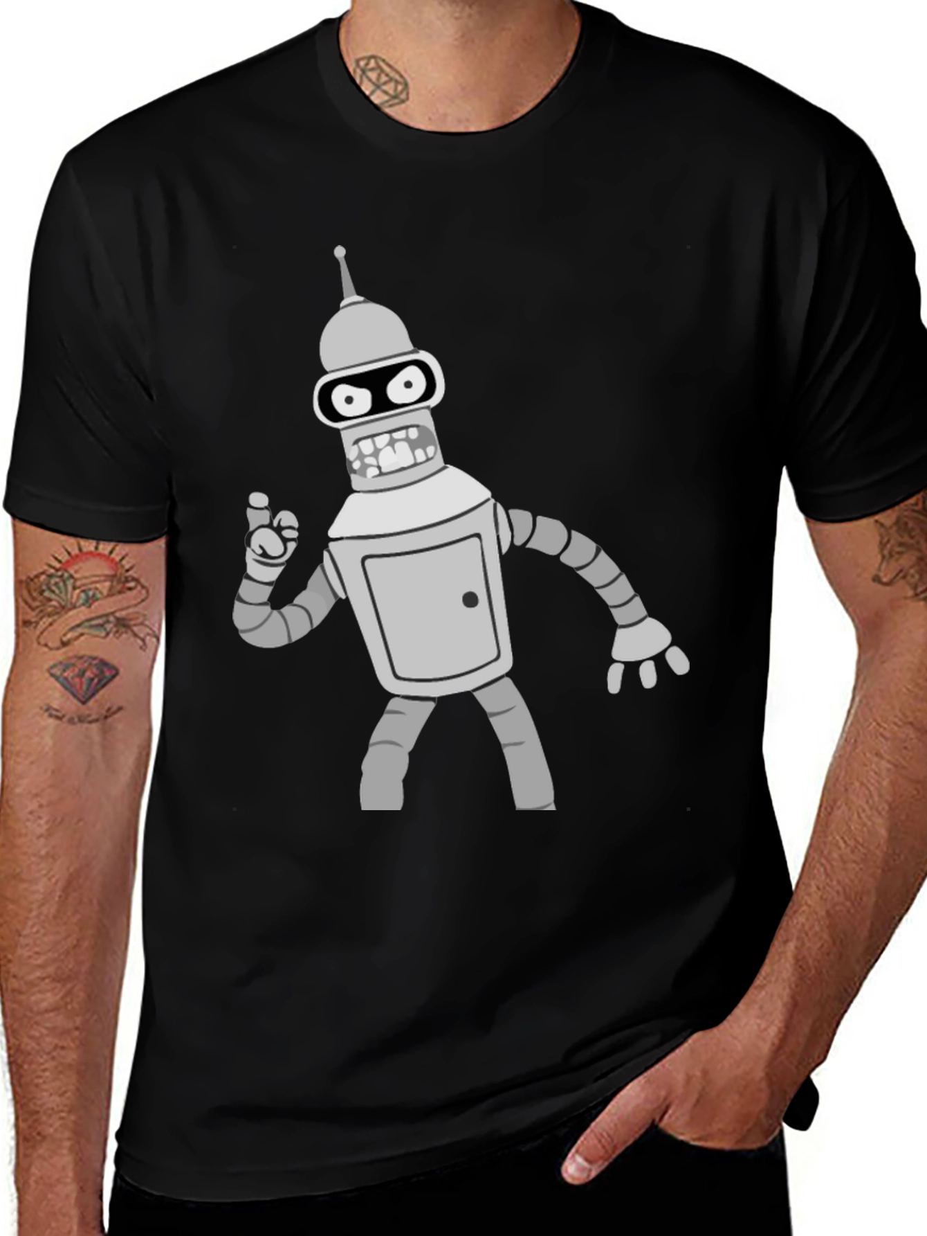 Variant 23 of Bender Graphic T-Shirt - Black, Robot Cartoon Design